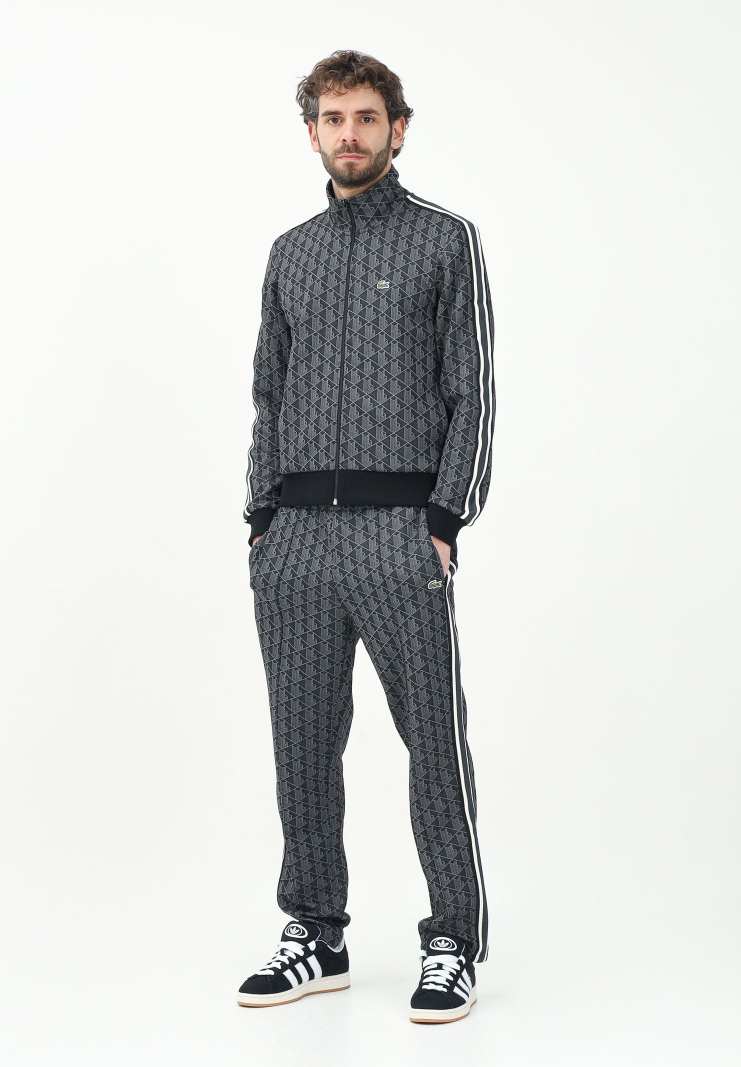 LACOSTE Pantalone sportivo nero da uomo con monogramma Paris XH1440 4PC LACOSTE