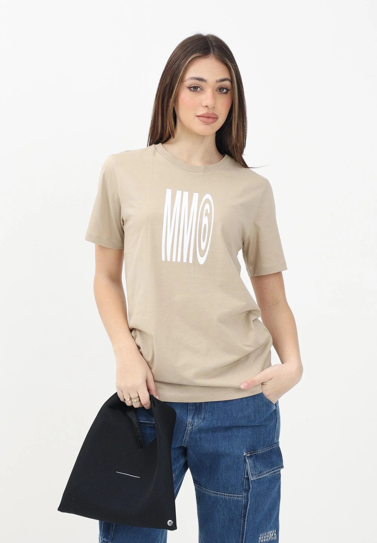 MAISON MARGIELA T-shirt a manica corta beige per donna, ragazzi e bambini con logo MM6 M60807MM04I BE MAISON MARGIELA