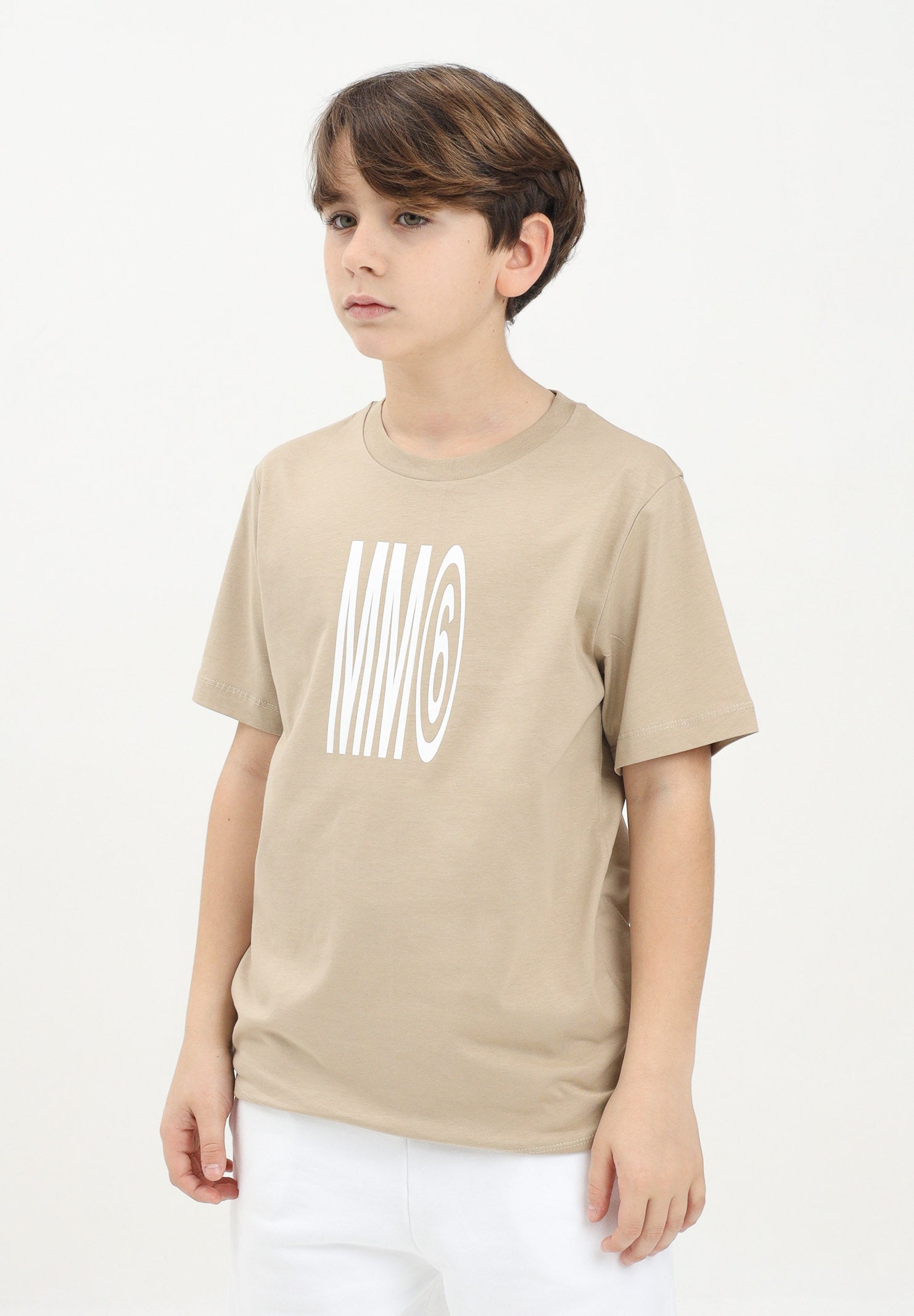 MAISON MARGIELA T-shirt a manica corta beige per donna, ragazzi e bambini con logo MM6 M60807MM04I BE MAISON MARGIELA