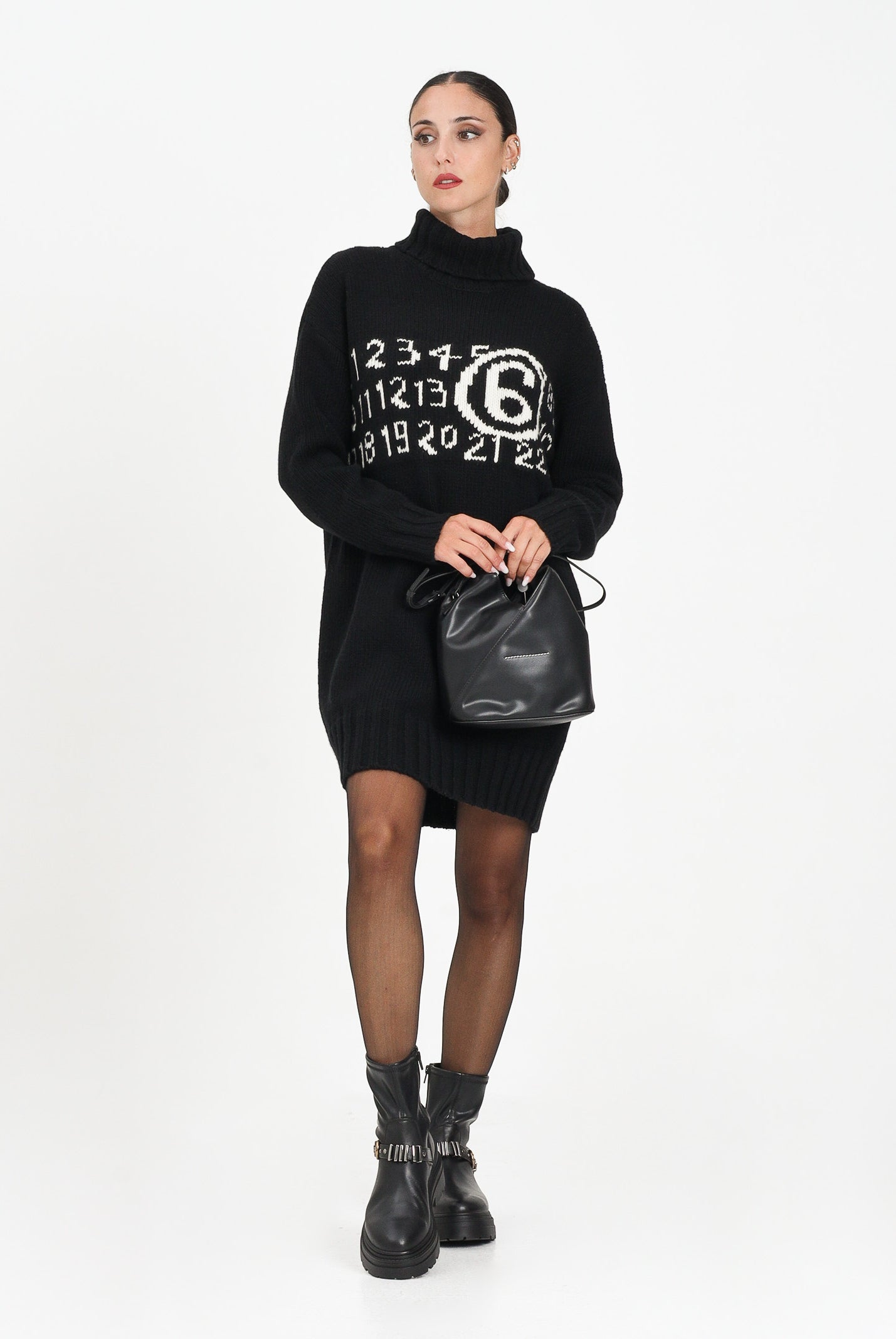 MAISON MARGIELA Abito corto nero per donna e ragazza con maxi logo M60848MM06M M6900 MAISON MARGIELA