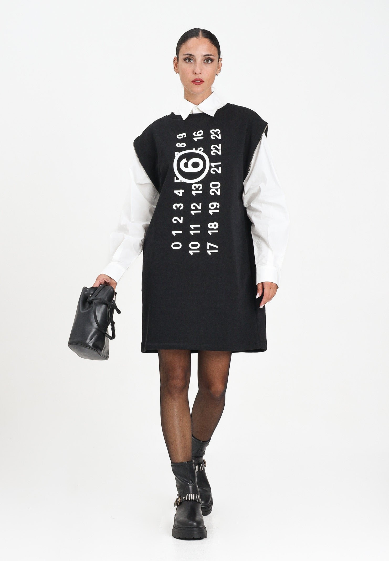 MAISON MARGIELA Abito corto nero per donna e ragazze con maxi logo M60850MM02X M6900 MAISON MARGIELA