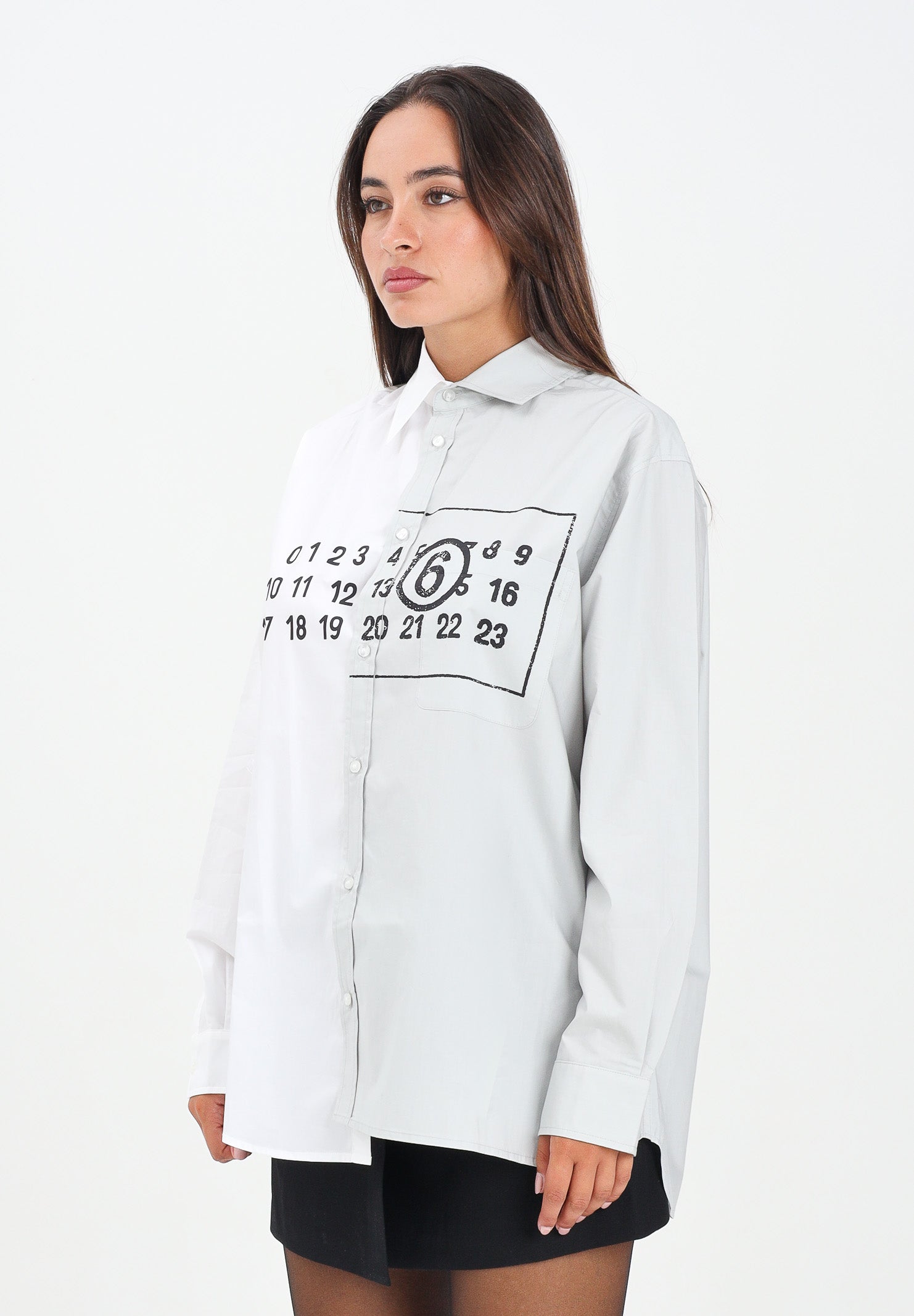 MAISON MARGIELA Camicia a manica lunga bianca e grigia per donna, ragazzi e bambini con stampa logo M60860MM014 M6C36 MAISON MARGIELA