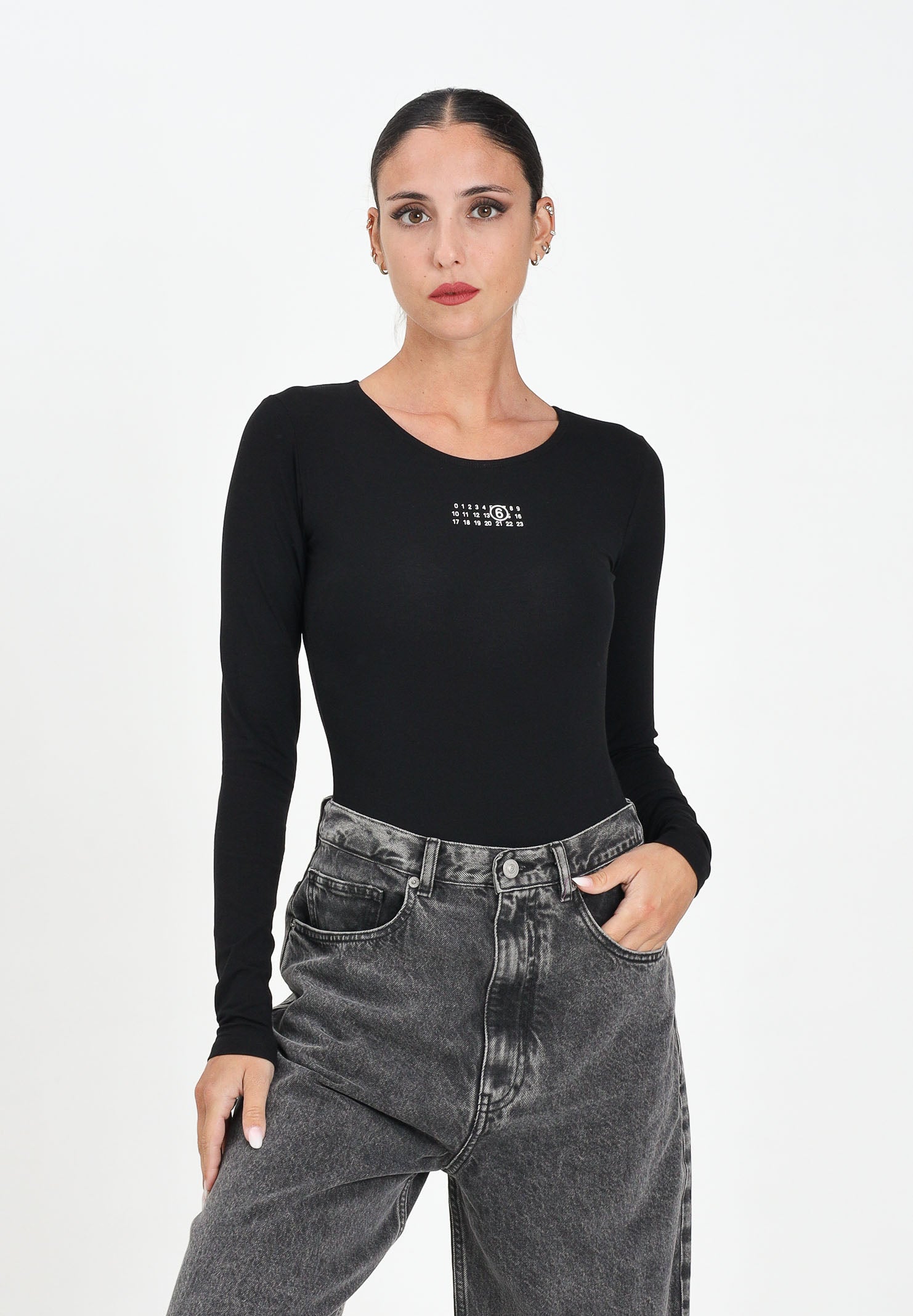 MAISON MARGIELA Body a maniche lunghe nero per donna e ragazze con logo M60911MM06L M6900 MAISON MARGIELA