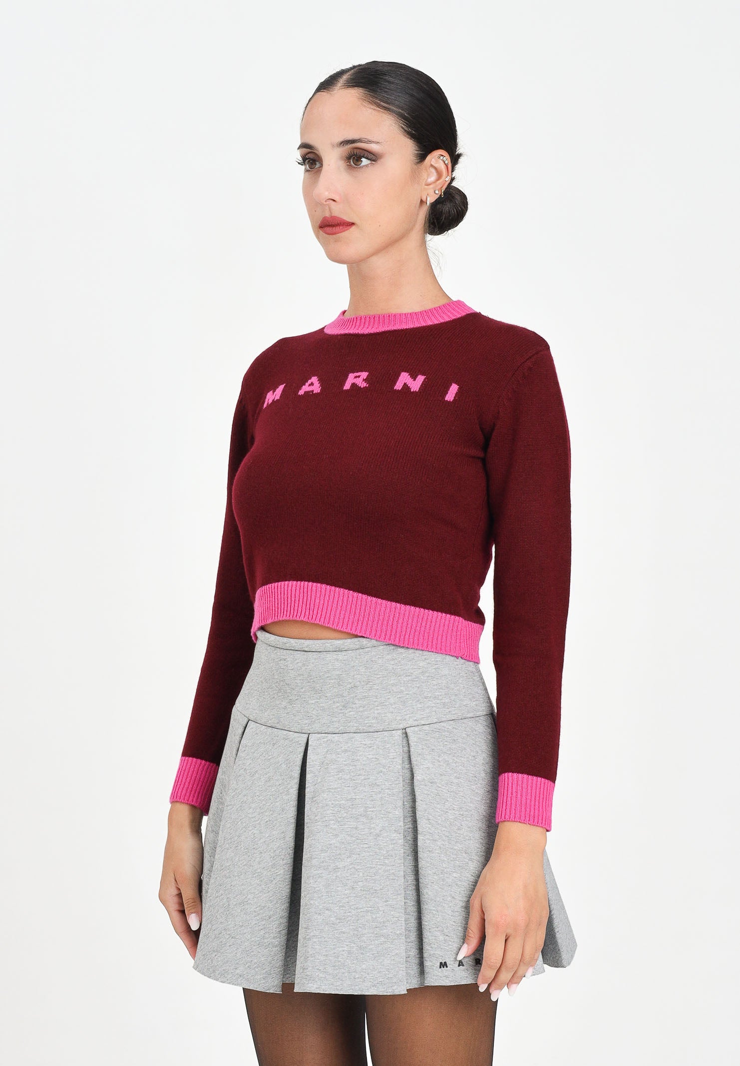 MARNI Maglioncino girocollo bordeaux per donna e bambina con logo M00993M00ML 0M434 MARNI