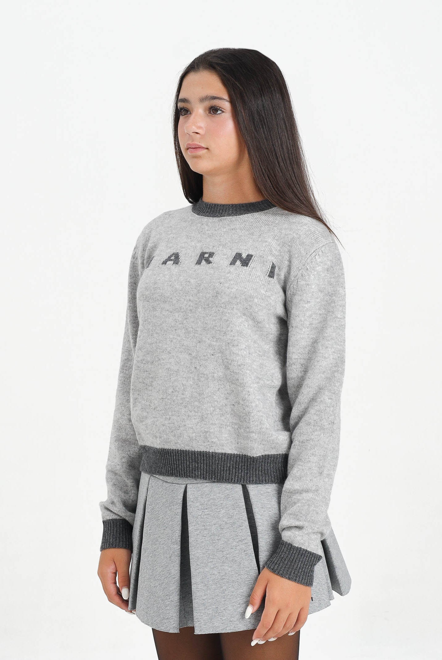MARNI Maglioncino girocollo grigio per donna e bambina con logo M00993M00ML 0M923 MARNI