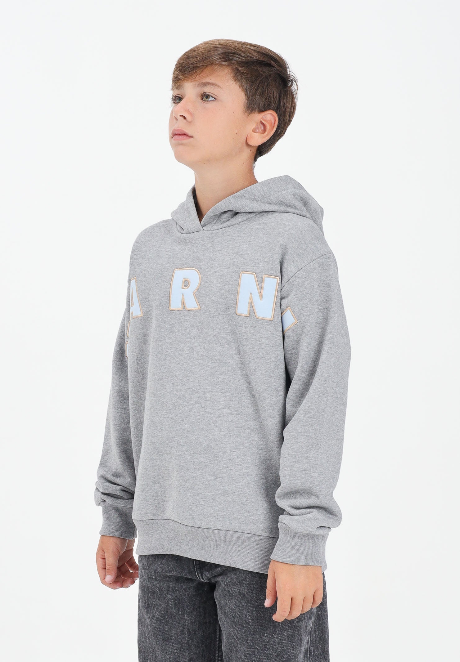 MARNI Felpa con cappuccio grigia per donna, ragazzi e bambini rifinita da logo Patch Marni ricamato M01266M00V0 0M923 MARNI