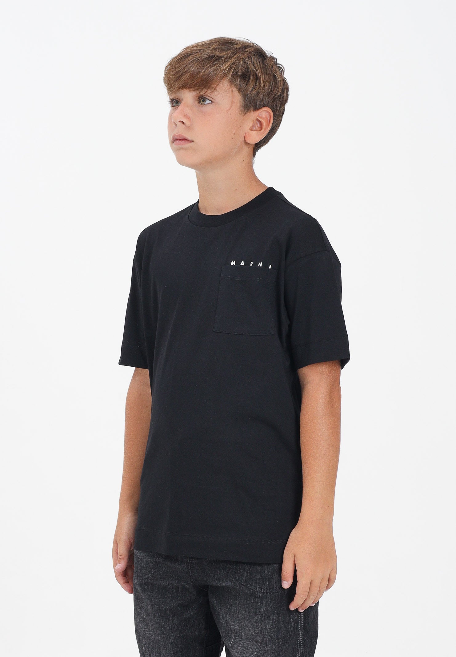 MARNI T-shirt a manica corta nera per donna, ragazzi e bambini con taschino e logo M01415M00RF 0M900 MARNI