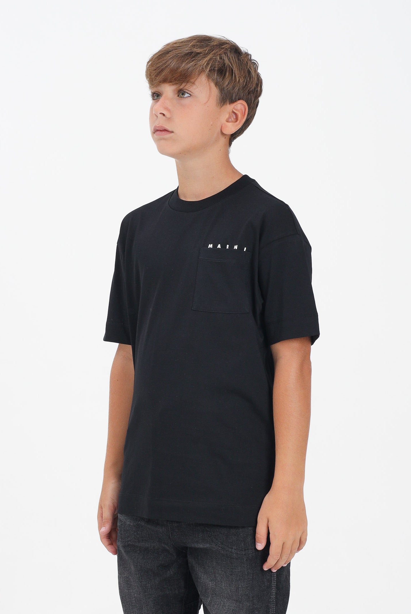 MARNI T-shirt a manica corta nera per donna, ragazzi e bambini con taschino e logo M01415M00RF 0M900 MARNI