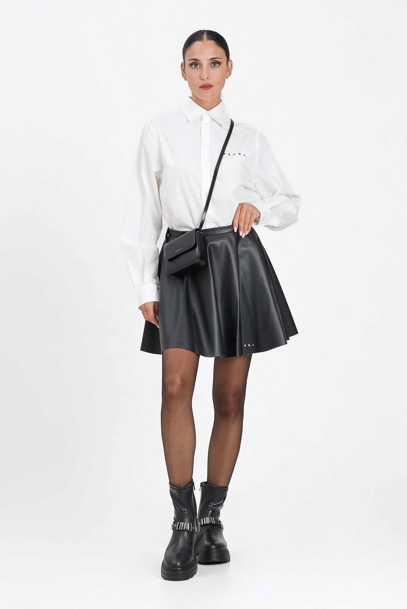 MARNI Gonna corta nera per donna e ragazze in tessuto spalmato M01508M00W2 0M900 MARNI