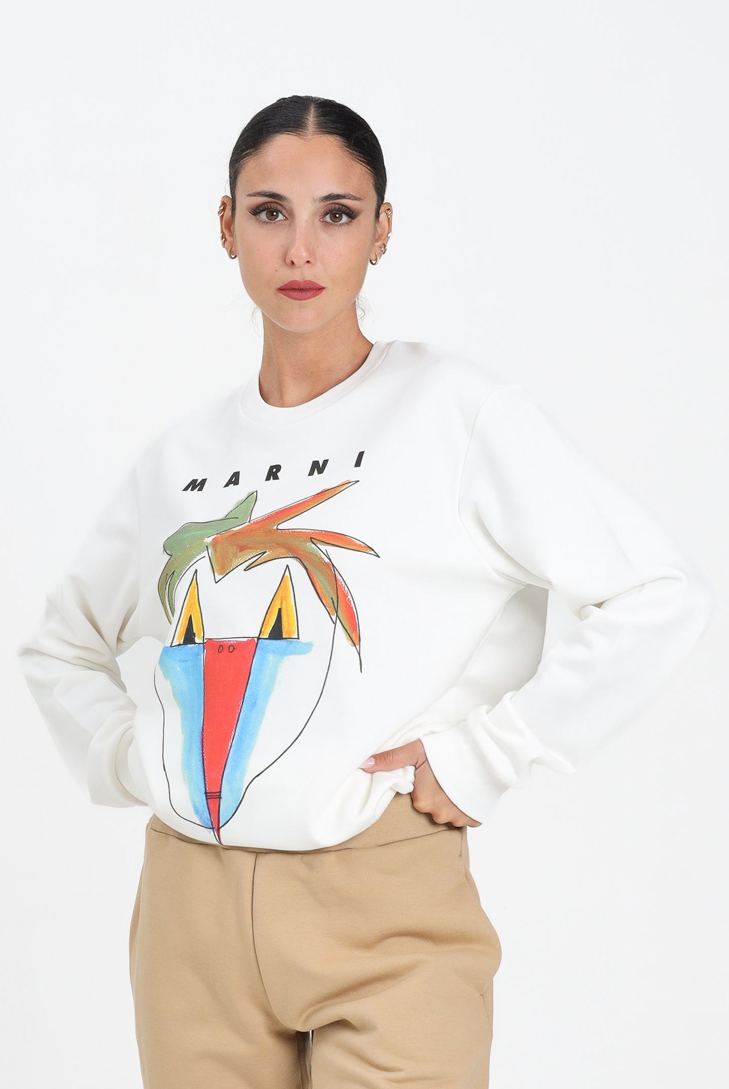 MARNI Felpa girocollo bianca per donna, ragazzi e bambini con grafica Jungle M01573M00V0 0M114 MARNI