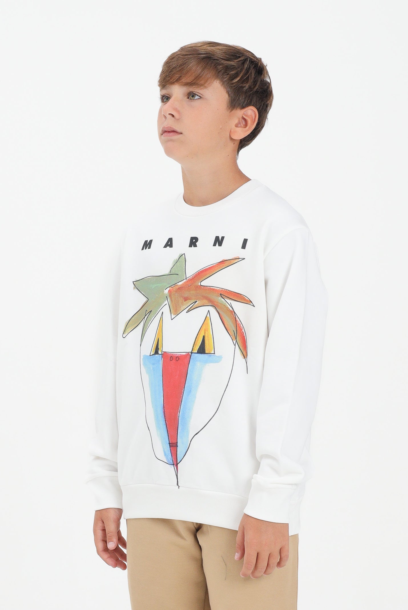 MARNI Felpa girocollo bianca per donna, ragazzi e bambini con grafica Jungle M01573M00V0 0M114 MARNI
