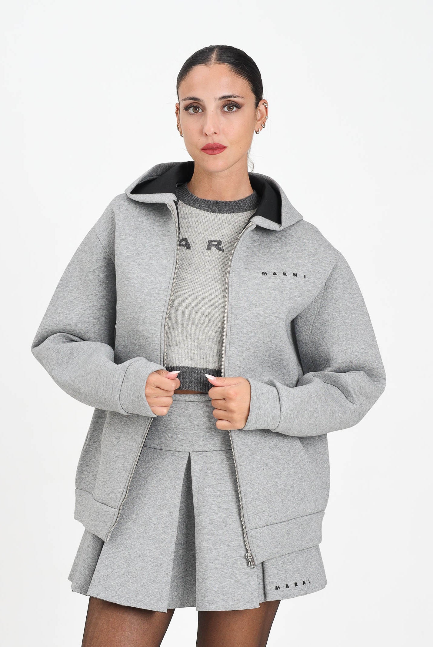 MARNI Felpa con zip in neoprene grigio per donna, ragazzi e bambini M01625M00VC 0M923 MARNI