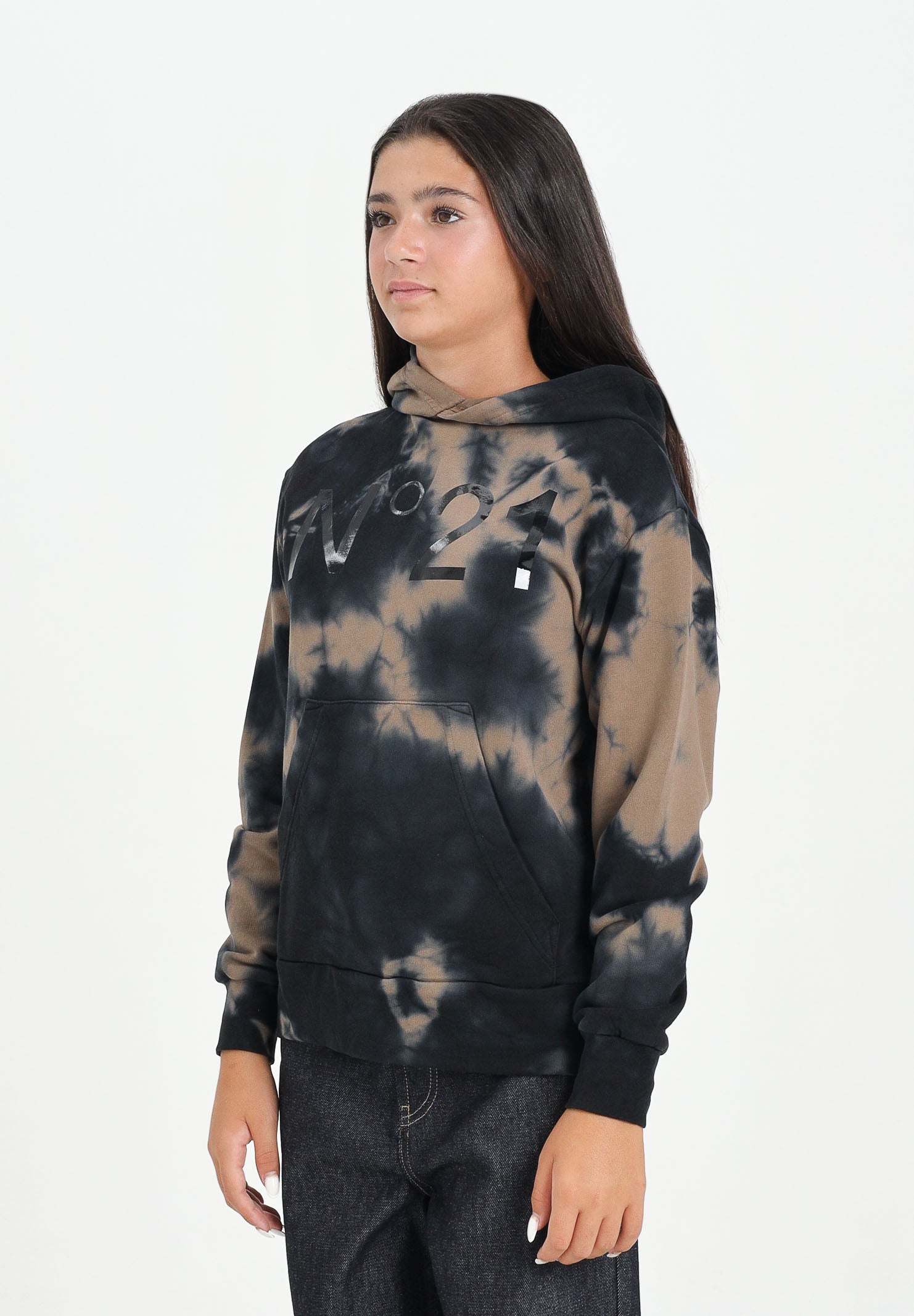 N21 Felpa con cappuccio cammello per donna, ragazzi e bambini in cotone tie-dye N2107LN0447 0N720 N21