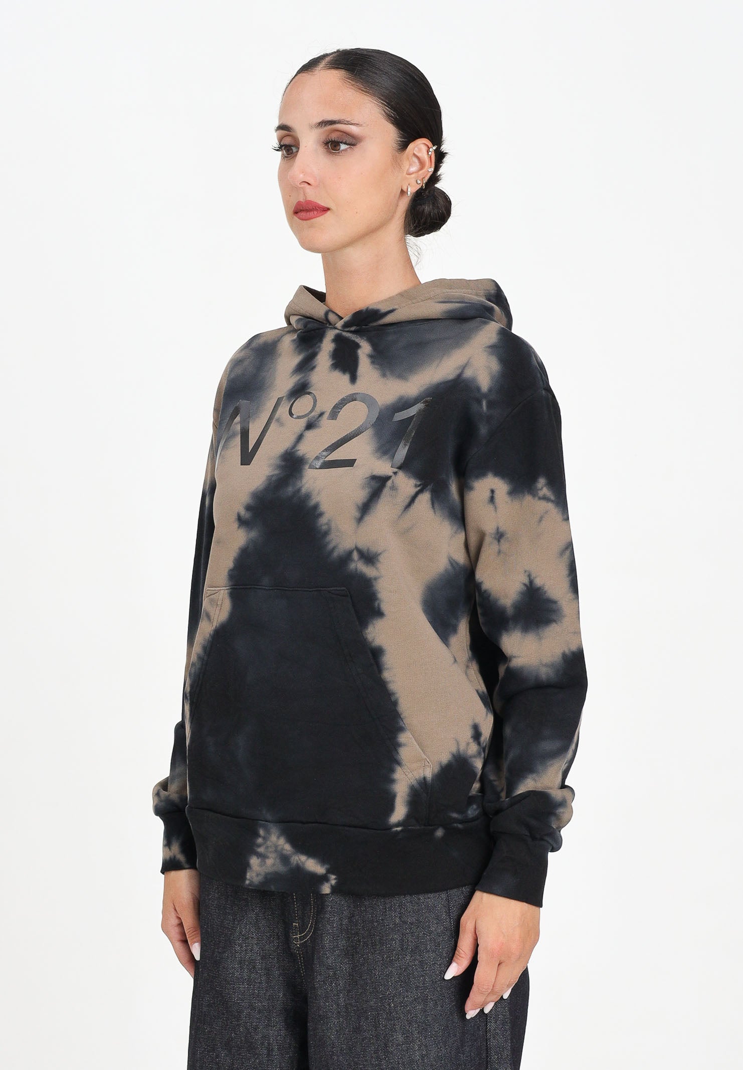 N21 Felpa con cappuccio cammello per donna, ragazzi e bambini in cotone tie-dye N2107LN0447 0N720 N21