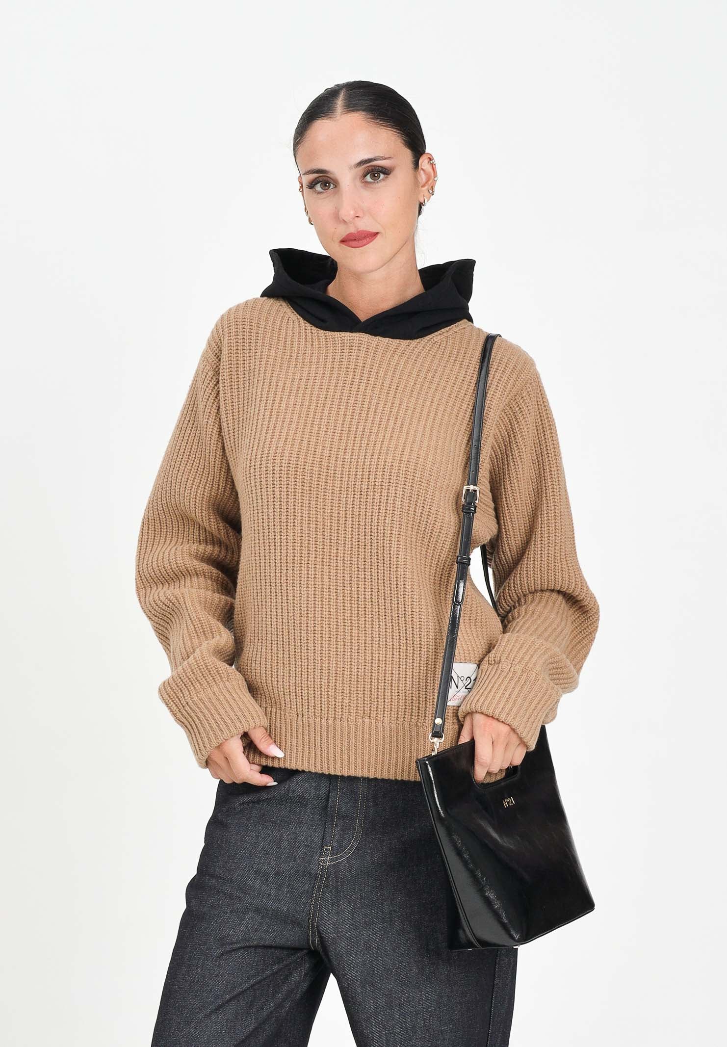 N21 Maglione con cappuccio color cammello e nero per donna, ragazzi e bambini N2108LN0453 0N720 N21
