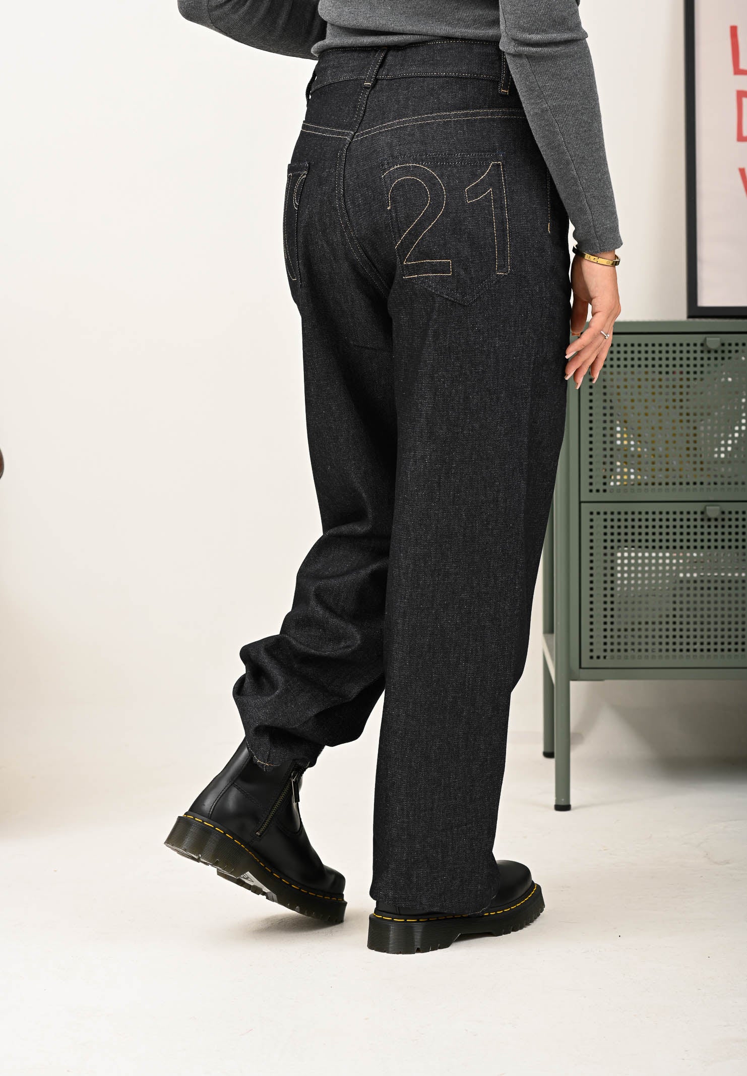 N21 Jeans in denim scuro per donna, ragazzi e bambini con impunture a contrasto N2108MN0438 0N01 N21