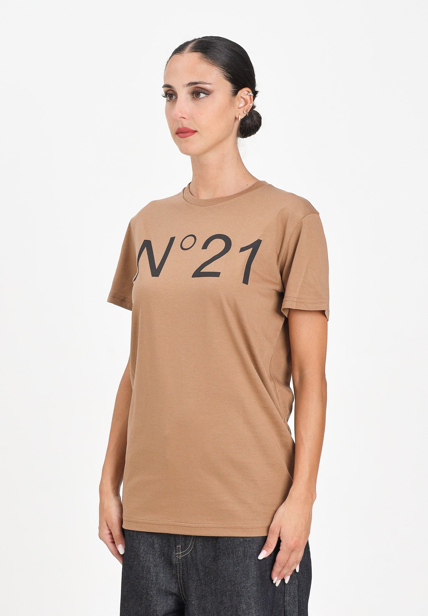 N21 T-shirt a manica corta cammello per donna, ragazzi e bambini con stampa logo N21173N0153 0N720 N21