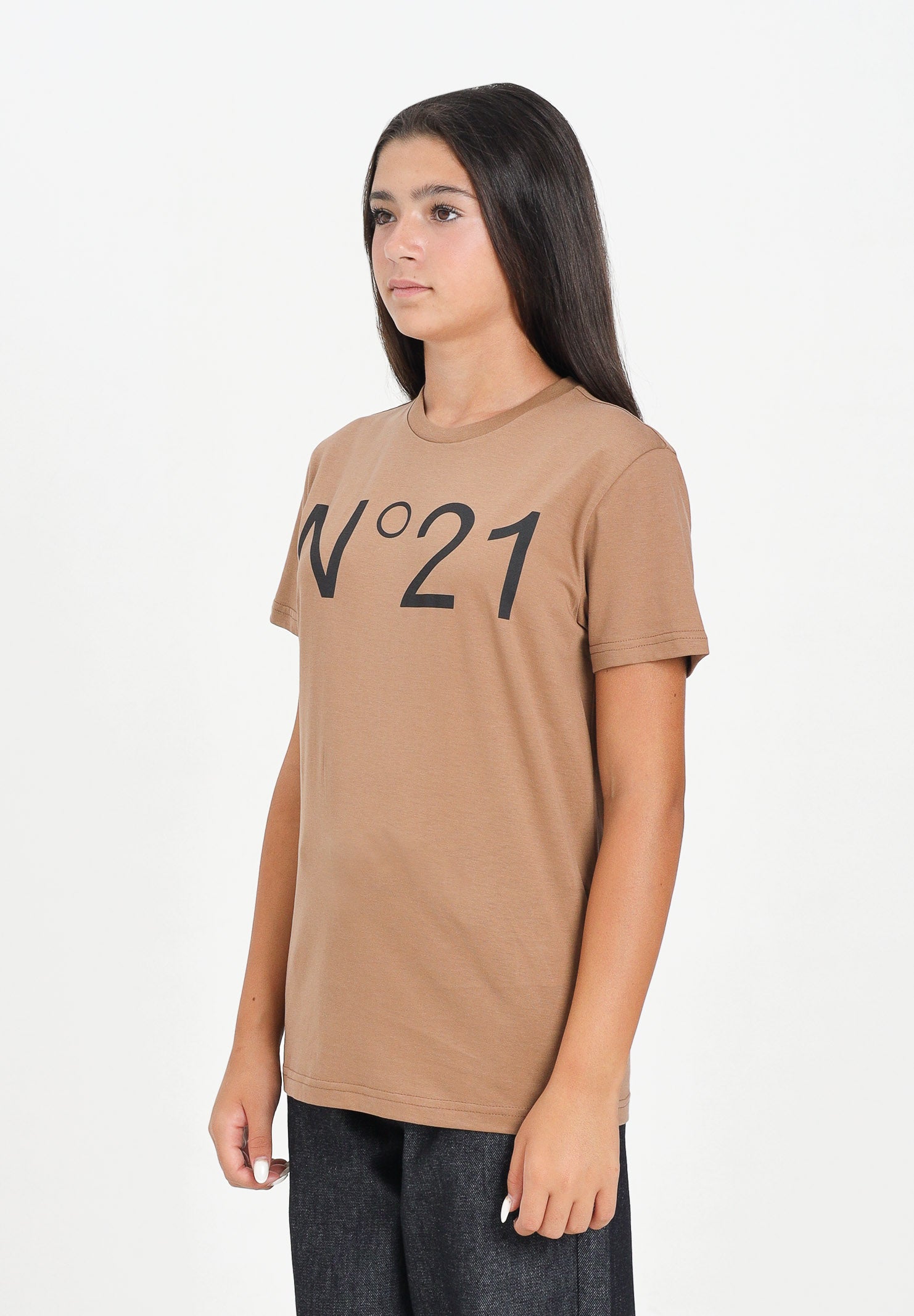 N21 T-shirt a manica corta cammello per donna, ragazzi e bambini con stampa logo N21173N0153 0N720 N21