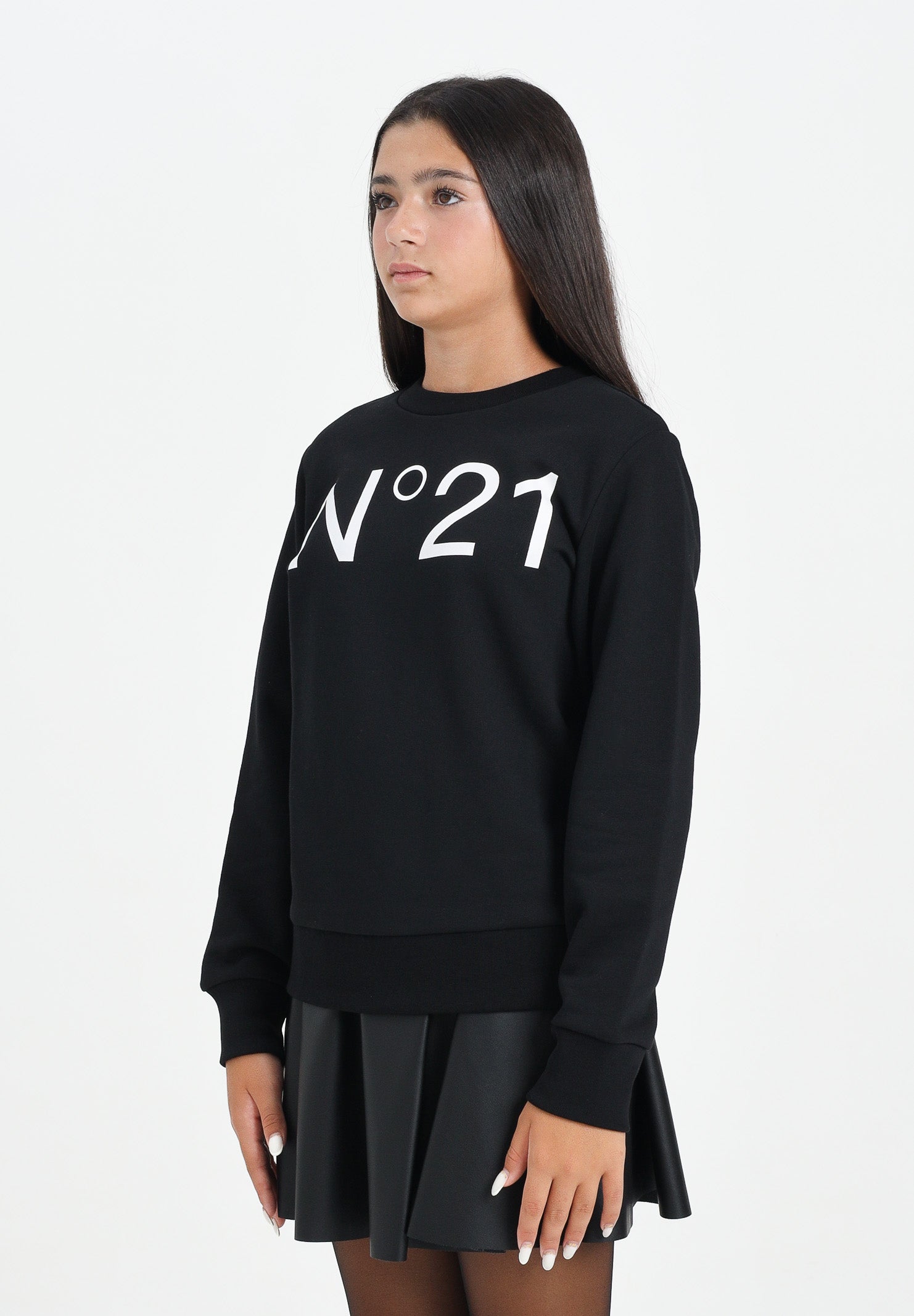 N21 Felpa girocollo nera per donna, ragazzi e bambini con logo a contrasto N21588N0154 0N900 N21