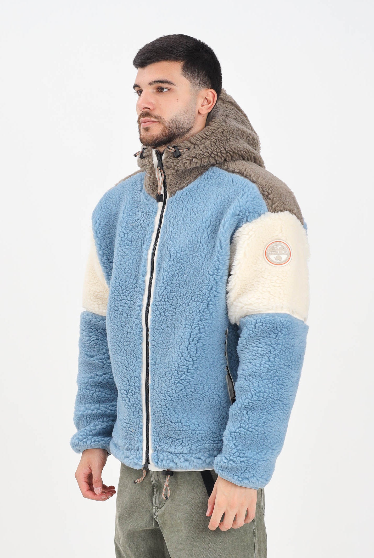 NAPAPIJRI Giubbotto da uomo in morbido pile teddy effetto shearling, con un design color block NP0A88YIMQS1 . NAPAPIJRI
