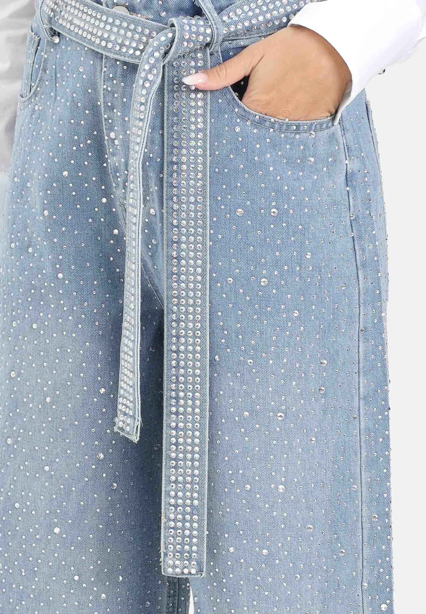 ODI ODI Jeans palazzo Murano in denim chiaro da donna impreziositi da strass MURANO100W5 C9 ODI ODI