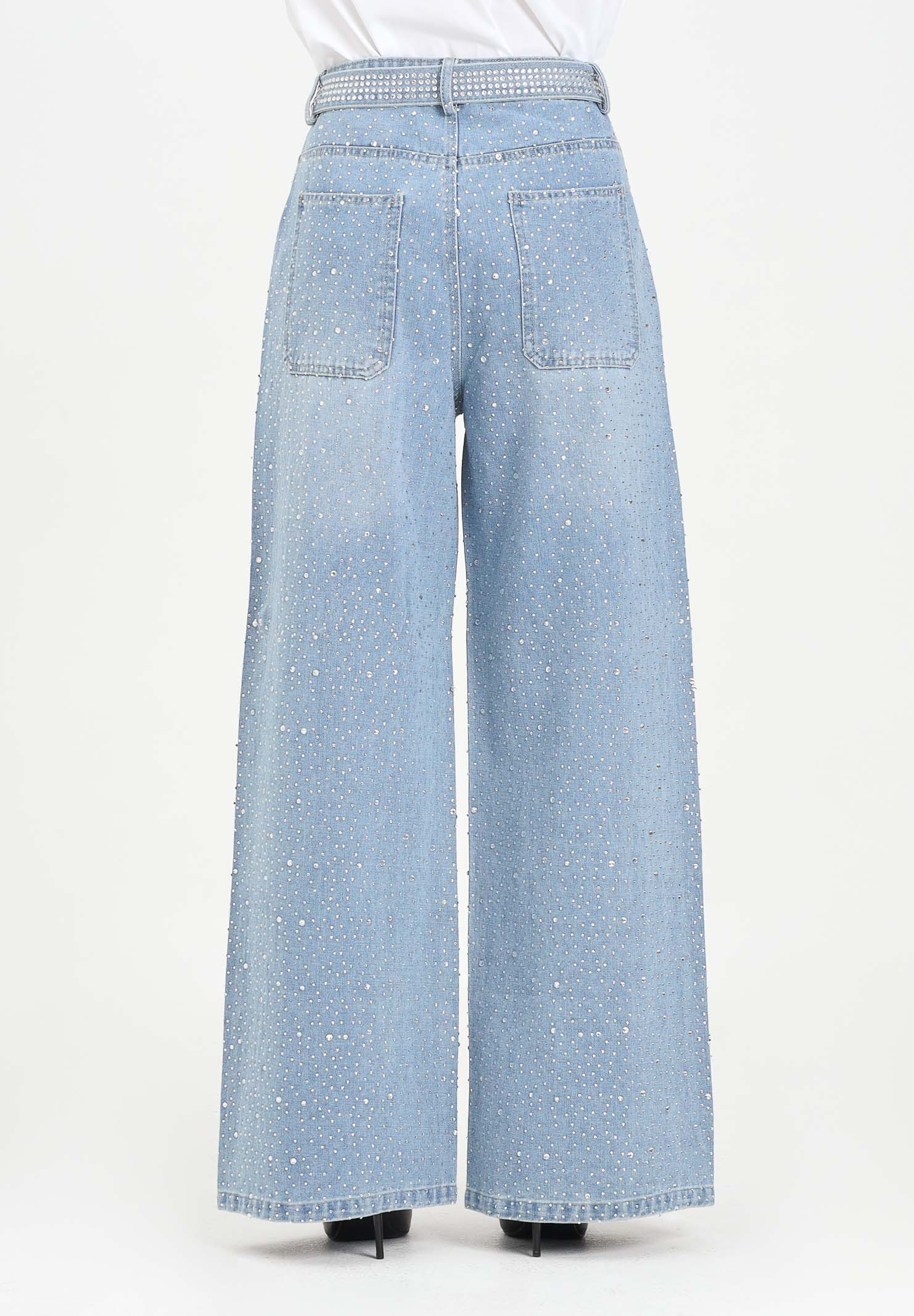 ODI ODI Jeans palazzo Murano in denim chiaro da donna impreziositi da strass MURANO100W5 C9 ODI ODI
