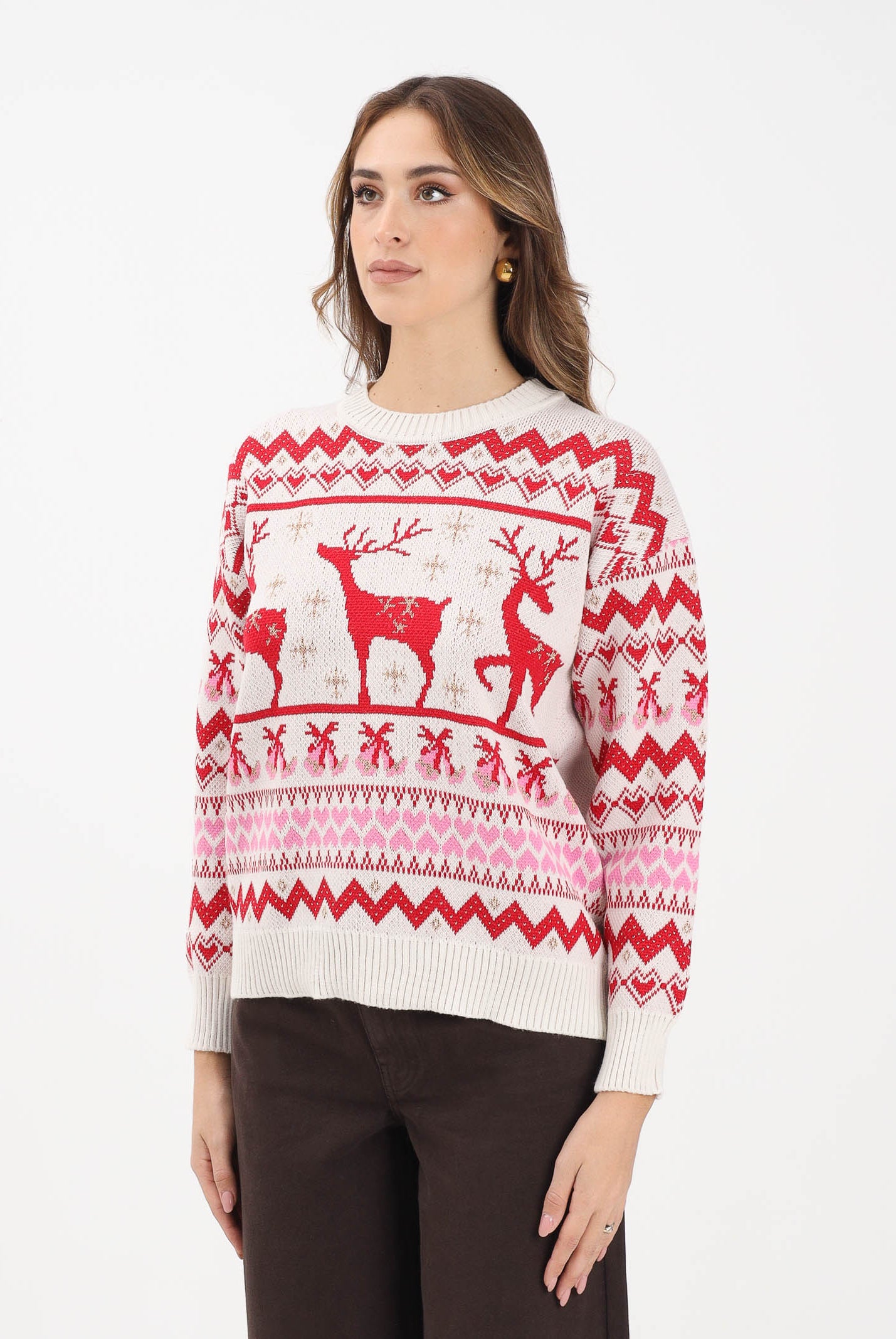 ONLY Maglioncino girocollo panna da donna dal fascino natalizio 15354832 Birch ONLY