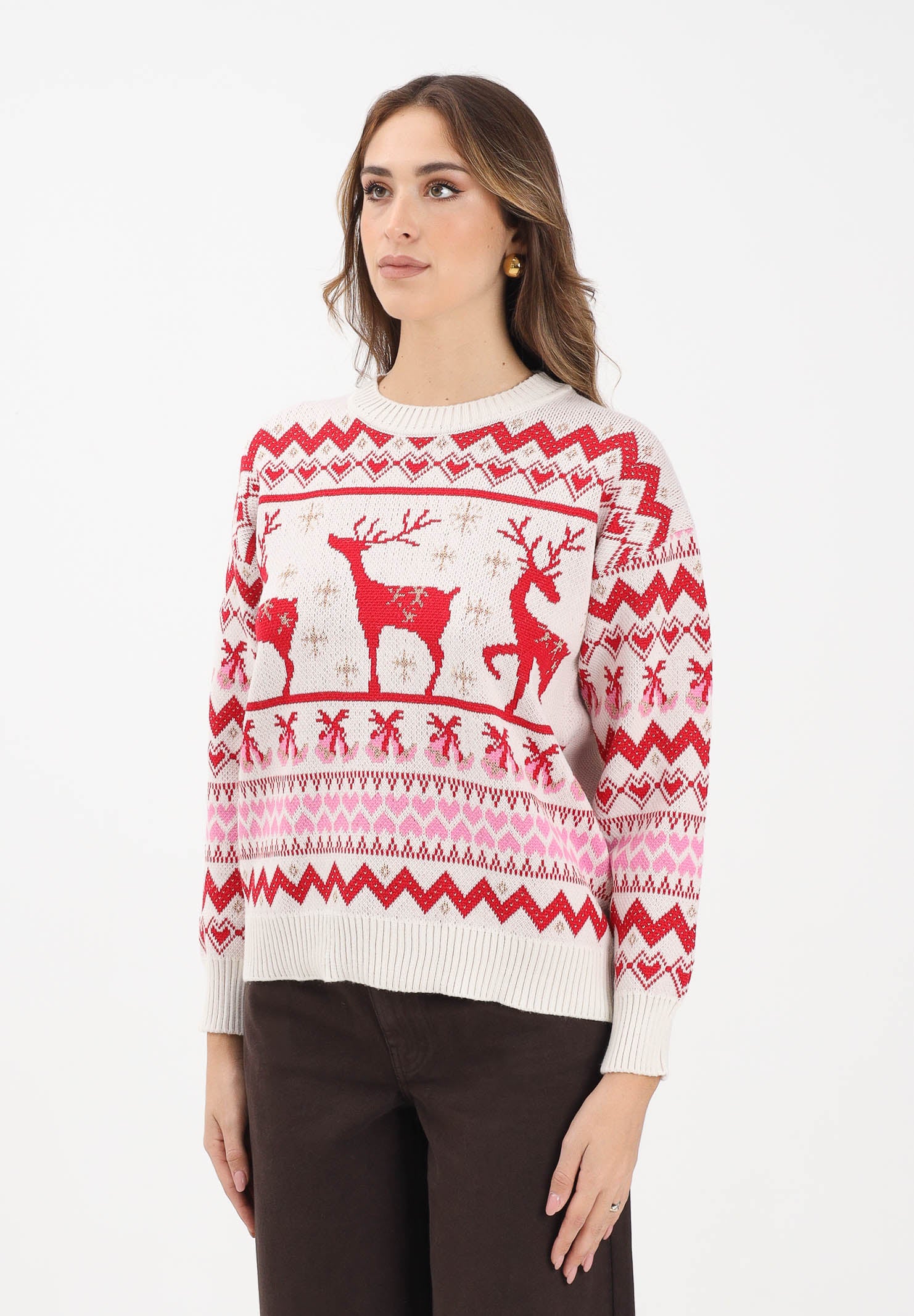 ONLY Maglioncino girocollo panna da donna dal fascino natalizio 15354832 Birch ONLY