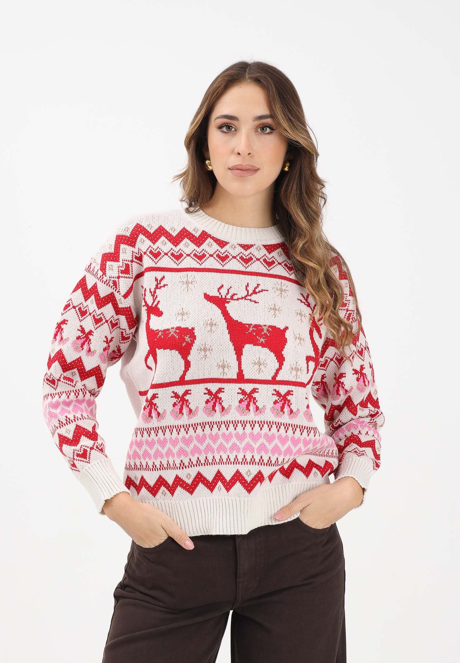ONLY Maglioncino girocollo panna da donna dal fascino natalizio 15354832 Birch ONLY