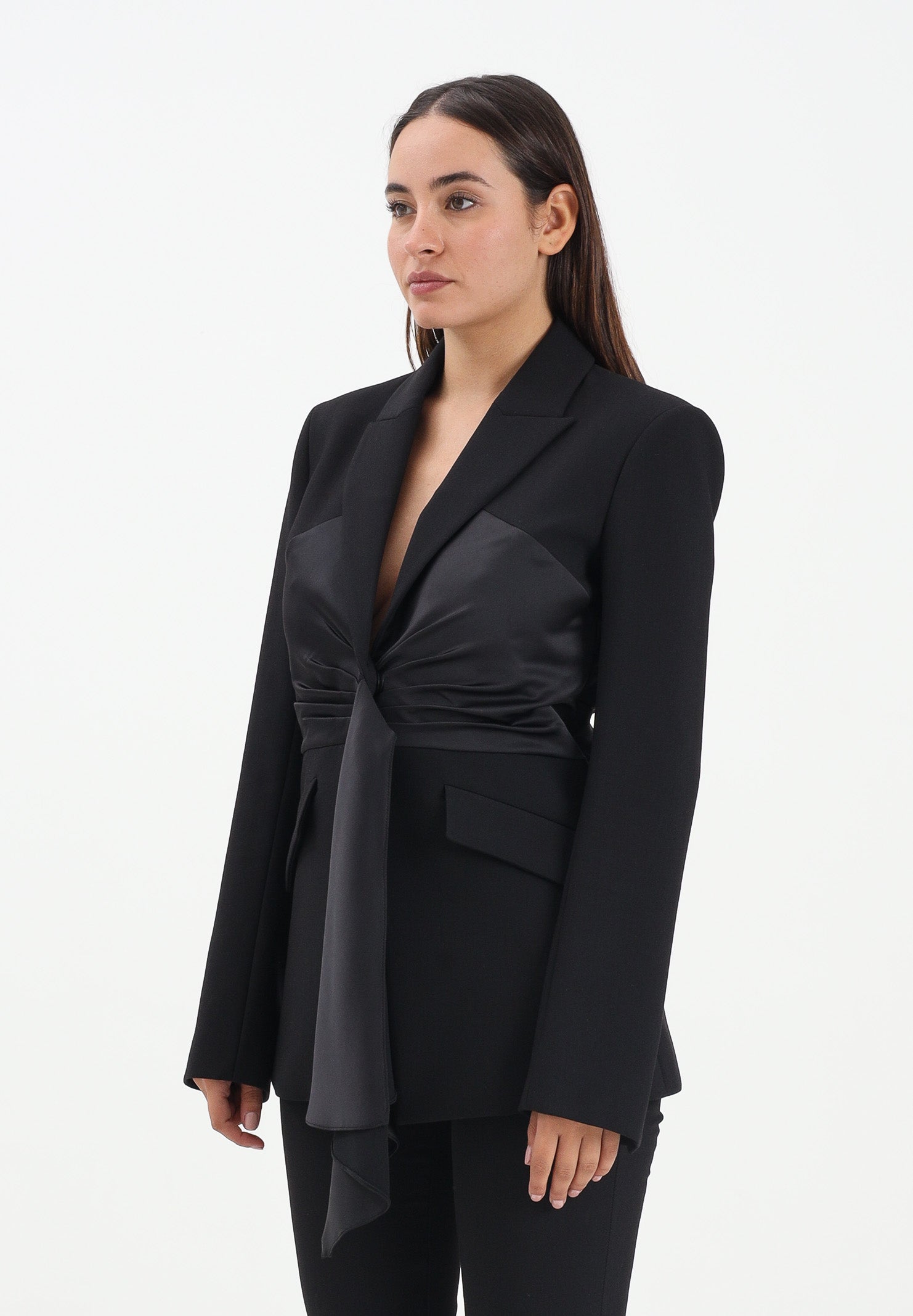 PATRIZIA PEPE Giacca nera da donna con drappeggio 2S1541A663 K103 PATRIZIA PEPE