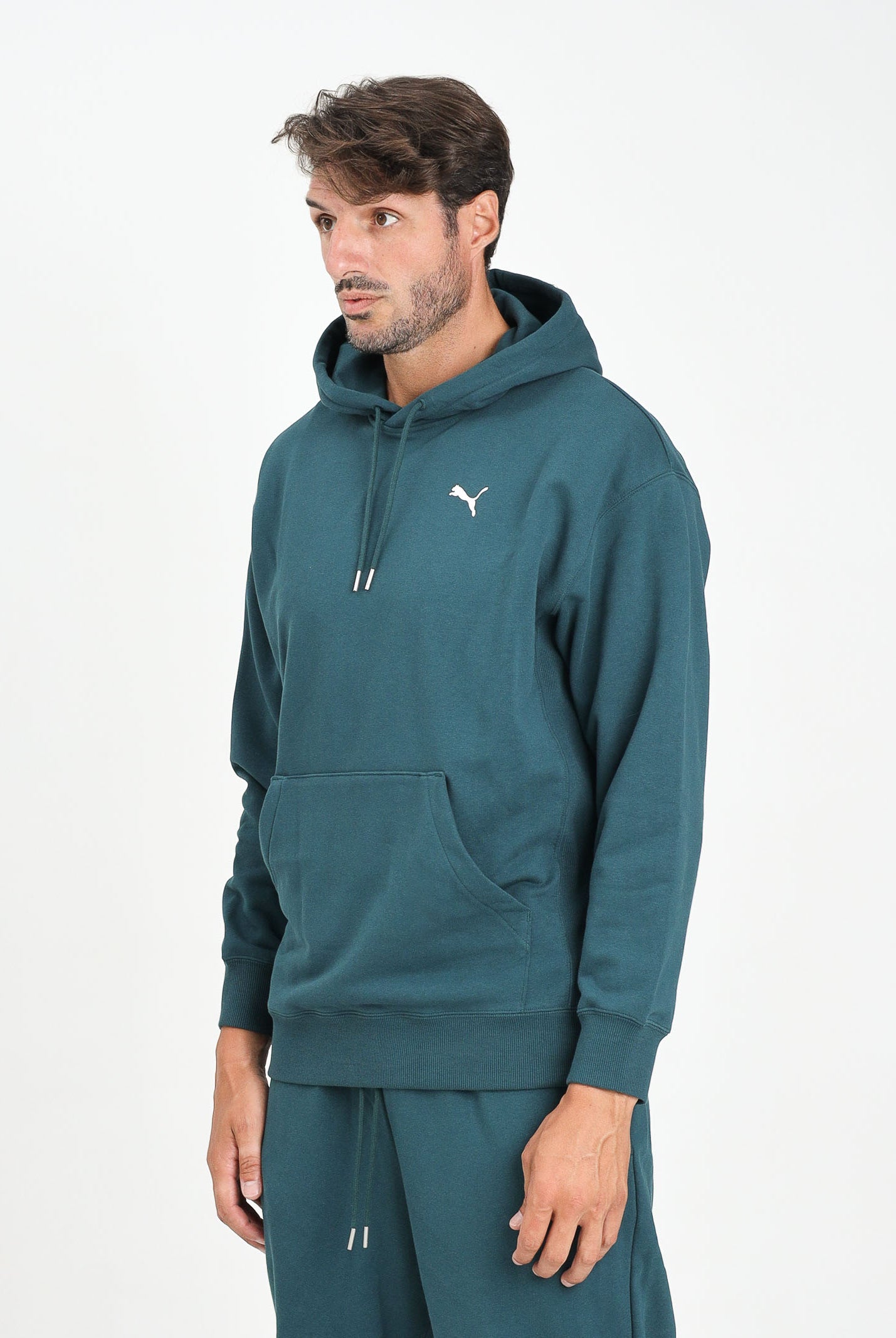 PUMA Felpa con cappuccio WARDROBE ESS verde petrolio da uomo 629648 75 PUMA