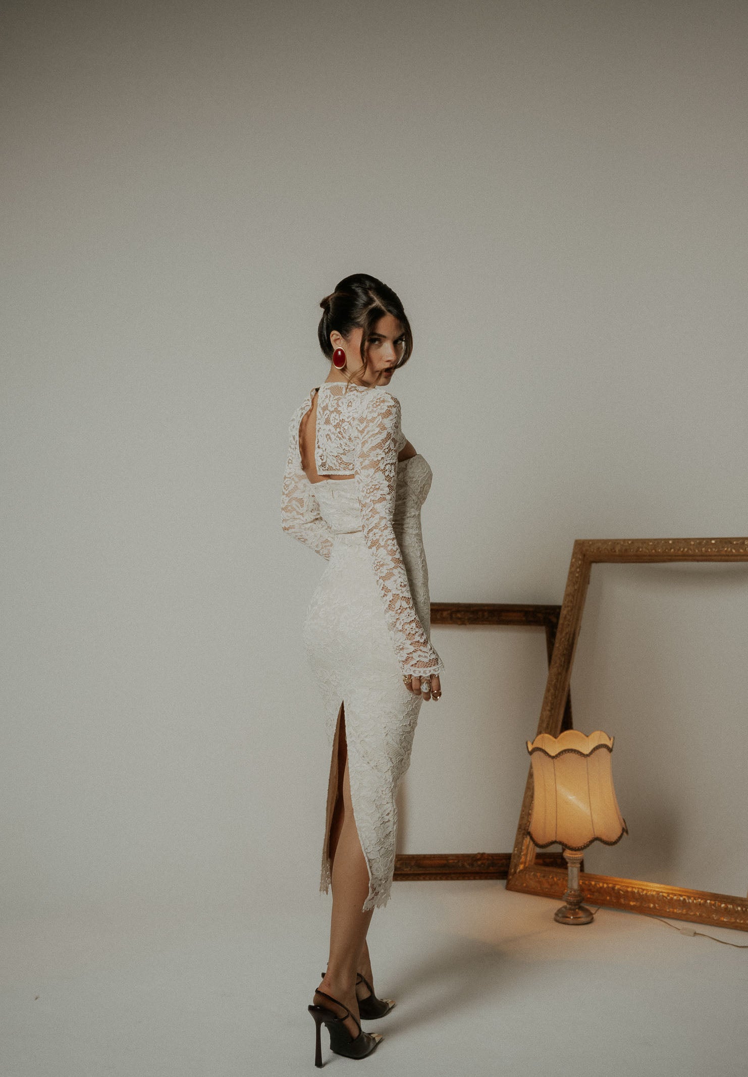 SANTAS Abito midi CHARME in pizzo panna da donna PV2602 PA SANTAS