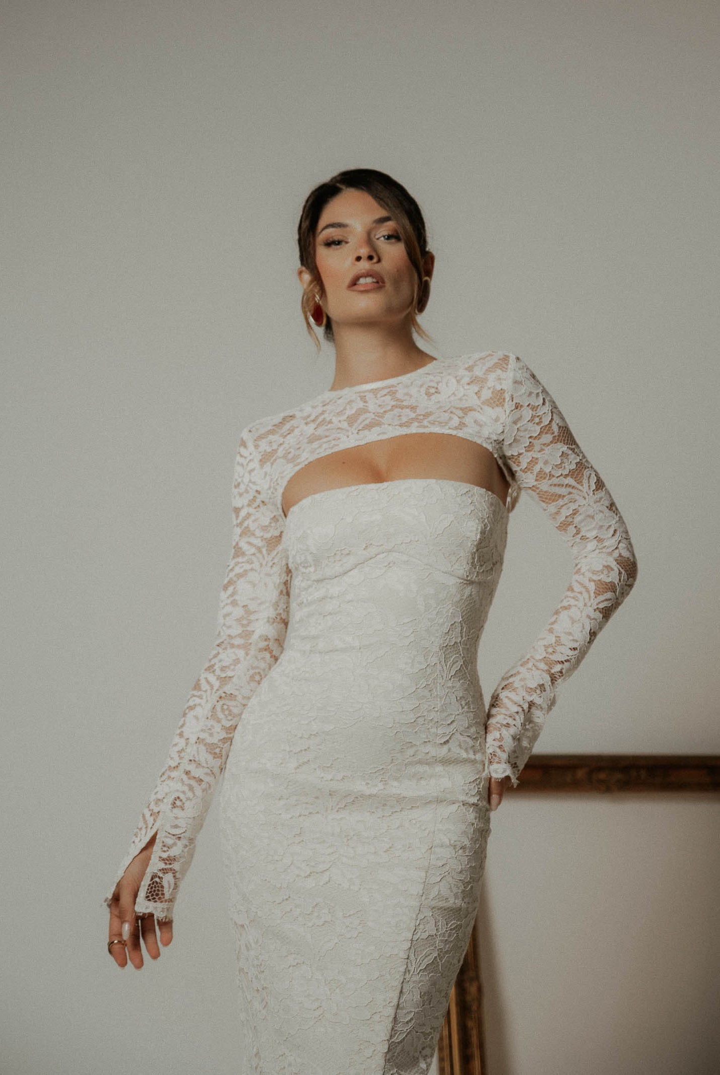 SANTAS Abito midi CHARME in pizzo panna da donna PV2602 PA SANTAS