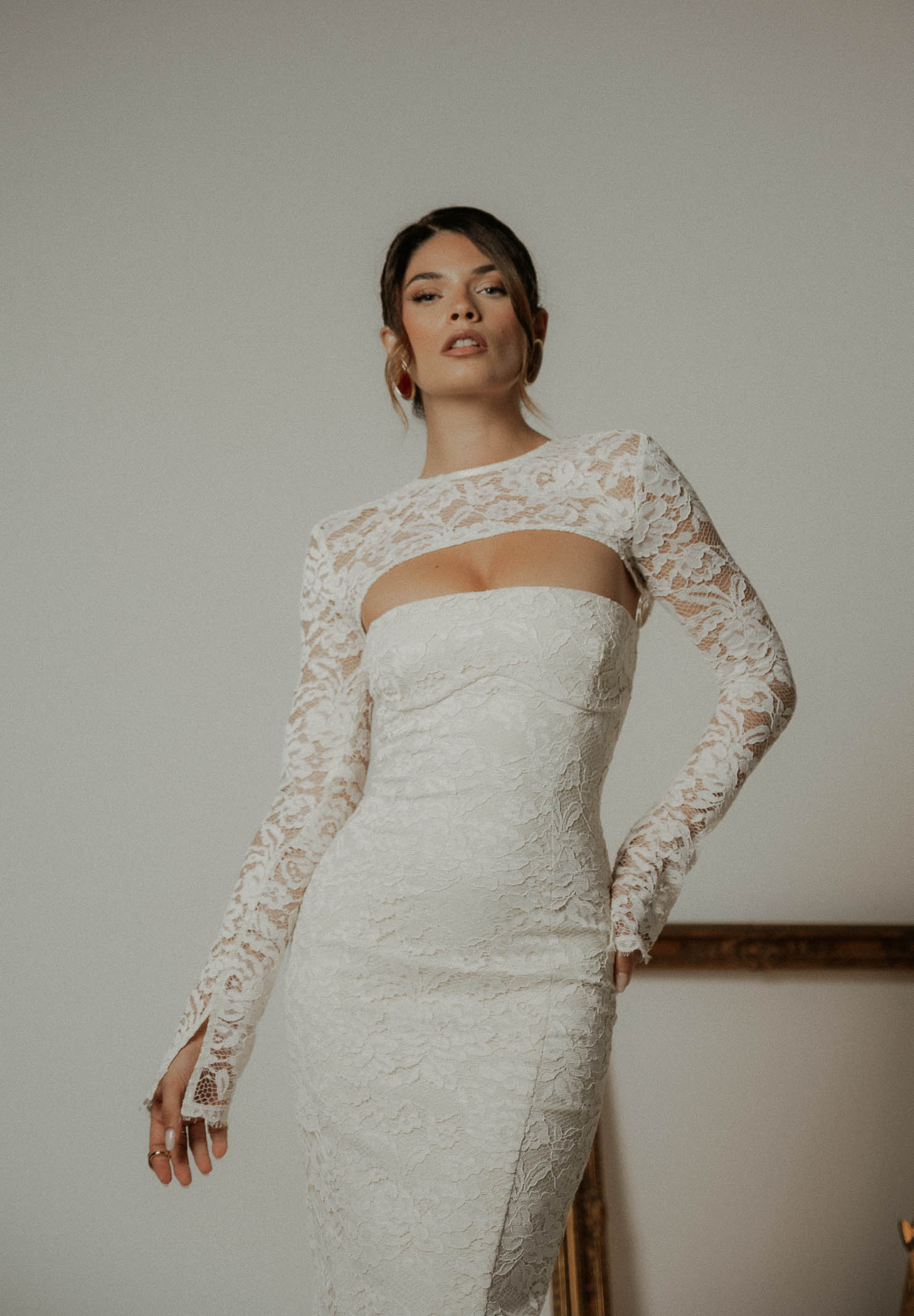 SANTAS Abito midi CHARME in pizzo panna da donna PV2602 PA SANTAS