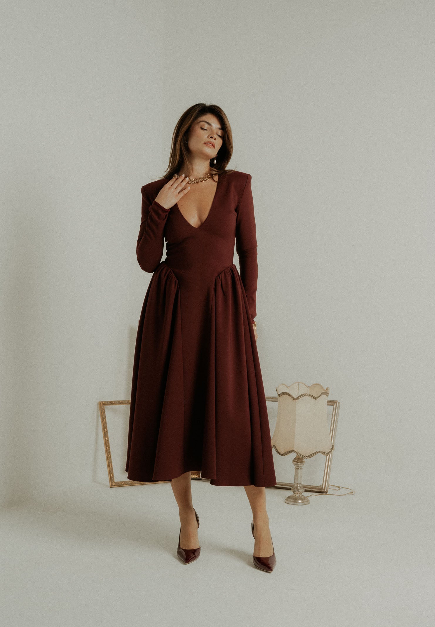 SANTAS Abito midi DOUCEUR bordeaux da donna PV2603 VI SANTAS