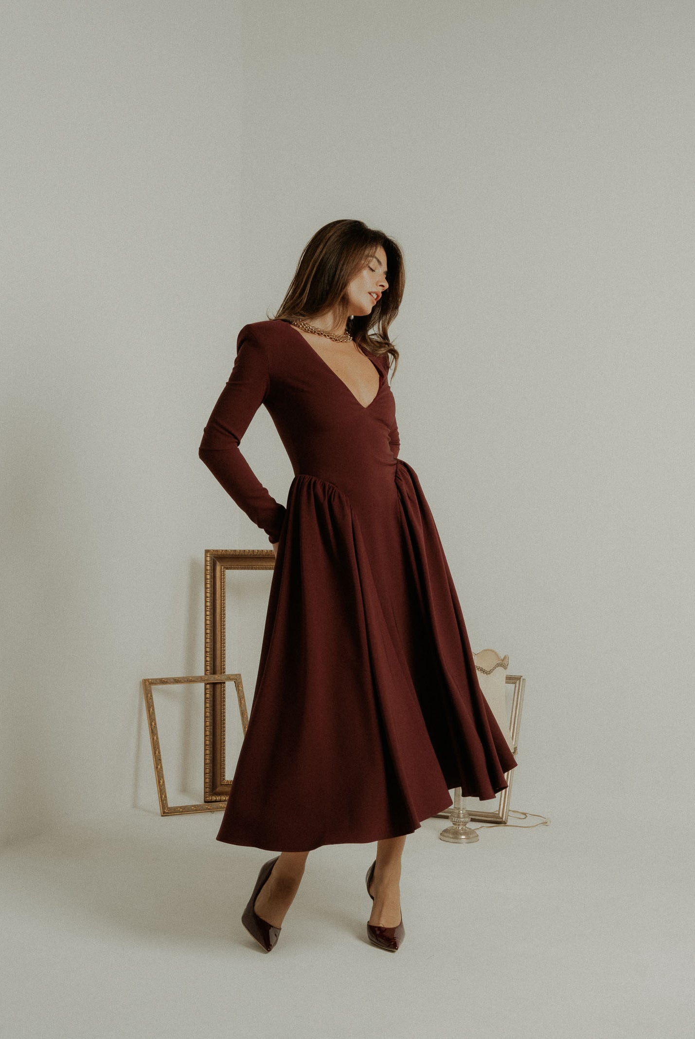SANTAS Abito midi DOUCEUR bordeaux da donna PV2603 VI SANTAS
