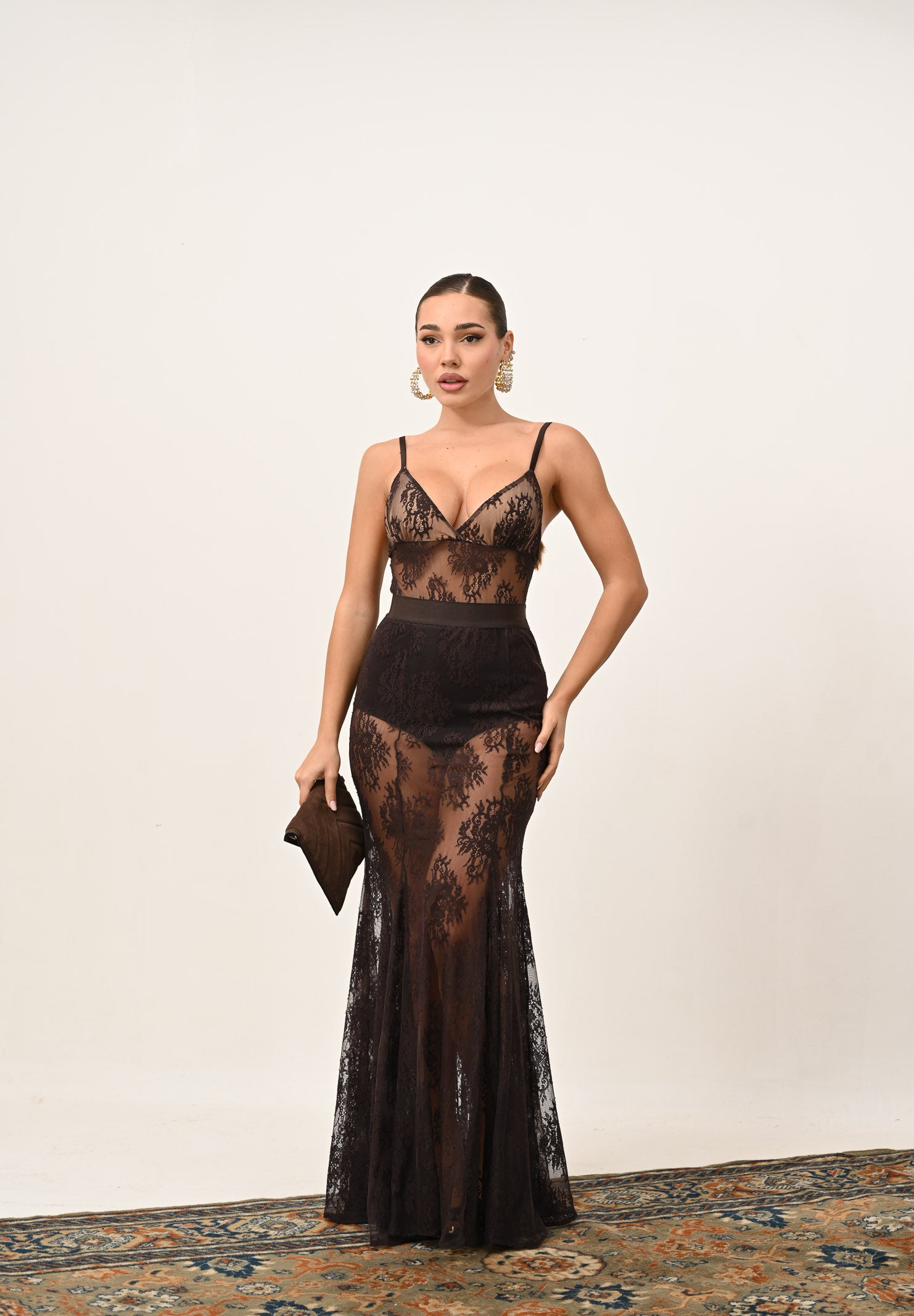 SANTAS Body RADIANCE marrone da donna con ricamo in pizzo floreale PV2615 MA SANTAS