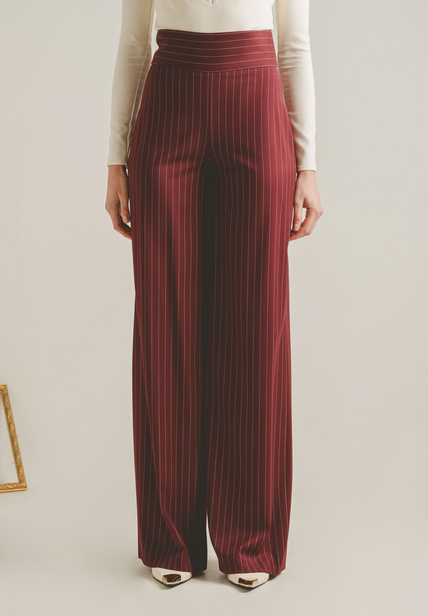 SANTAS Pantalone elegante POUVOIR bordeaux da donna con micro gessatura PV2626 BO SANTAS