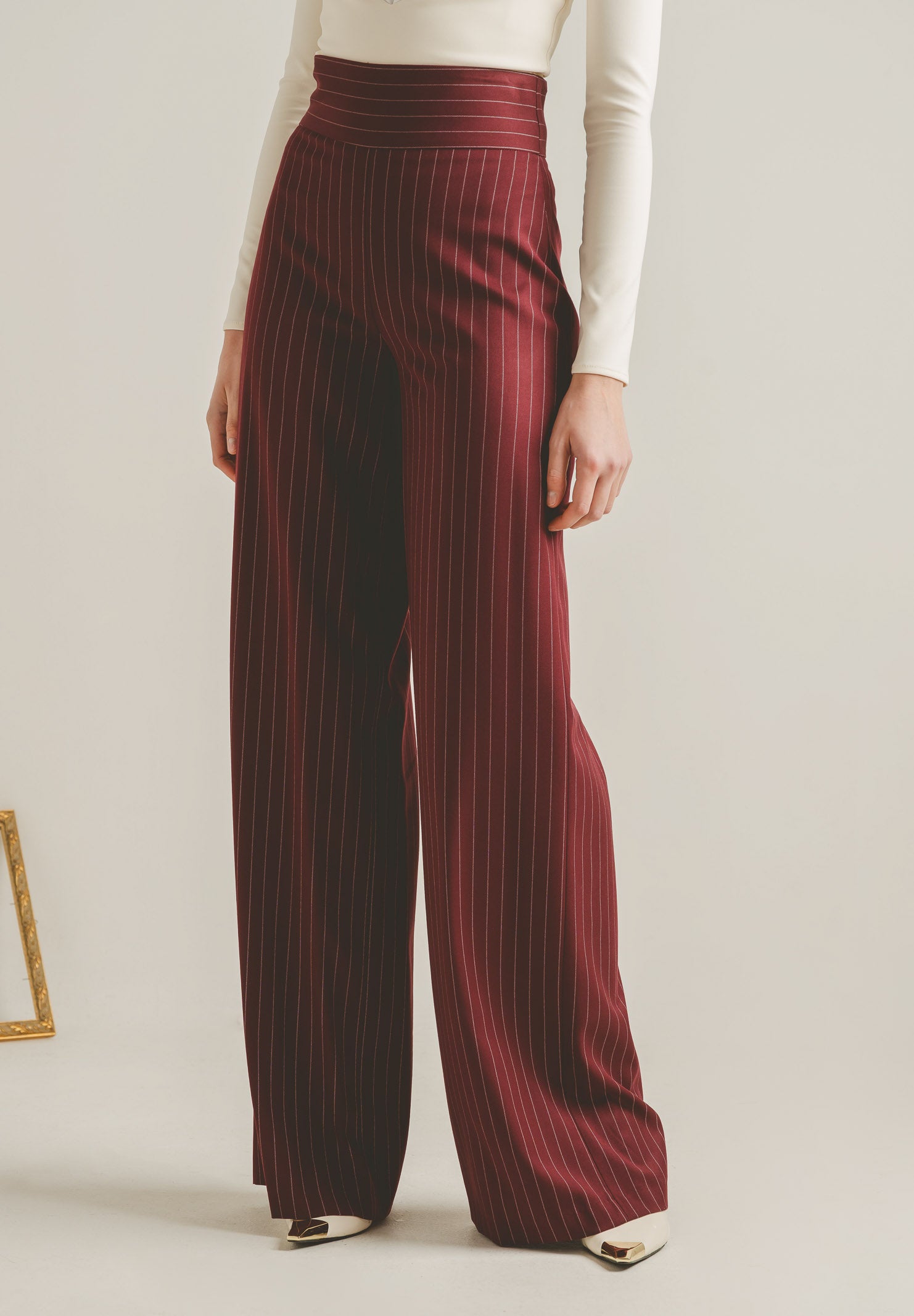 SANTAS Pantalone elegante POUVOIR bordeaux da donna con micro gessatura PV2626 BO SANTAS