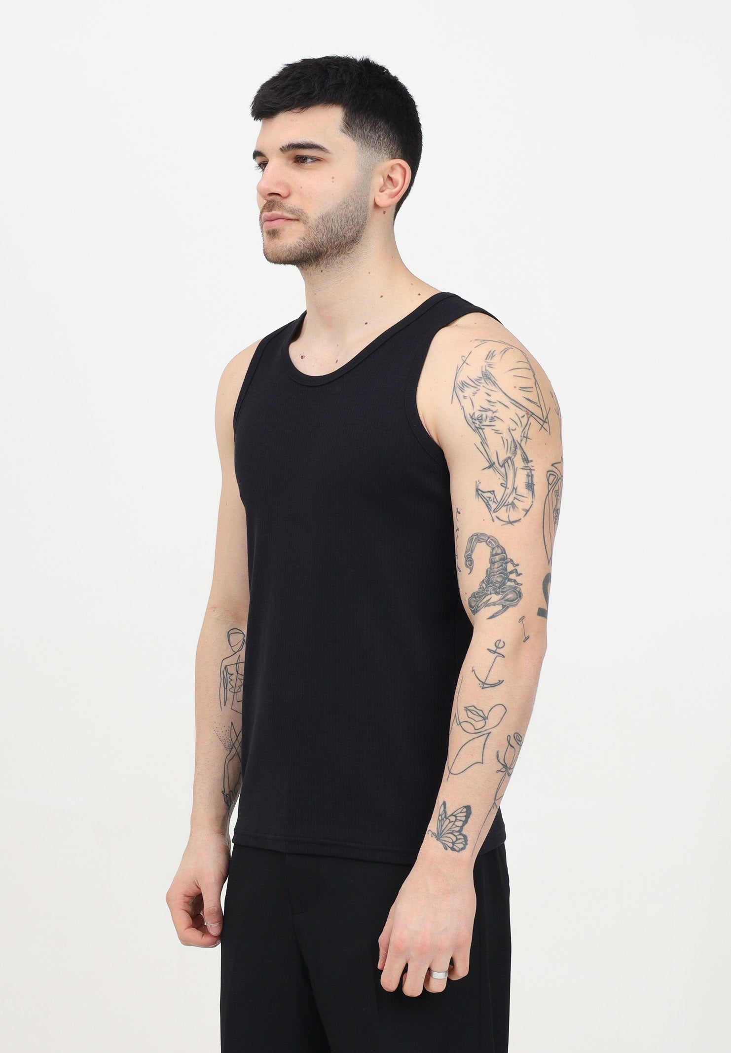 Canotta nera da uomo a costine 16092774 Black SELECTED HOMME