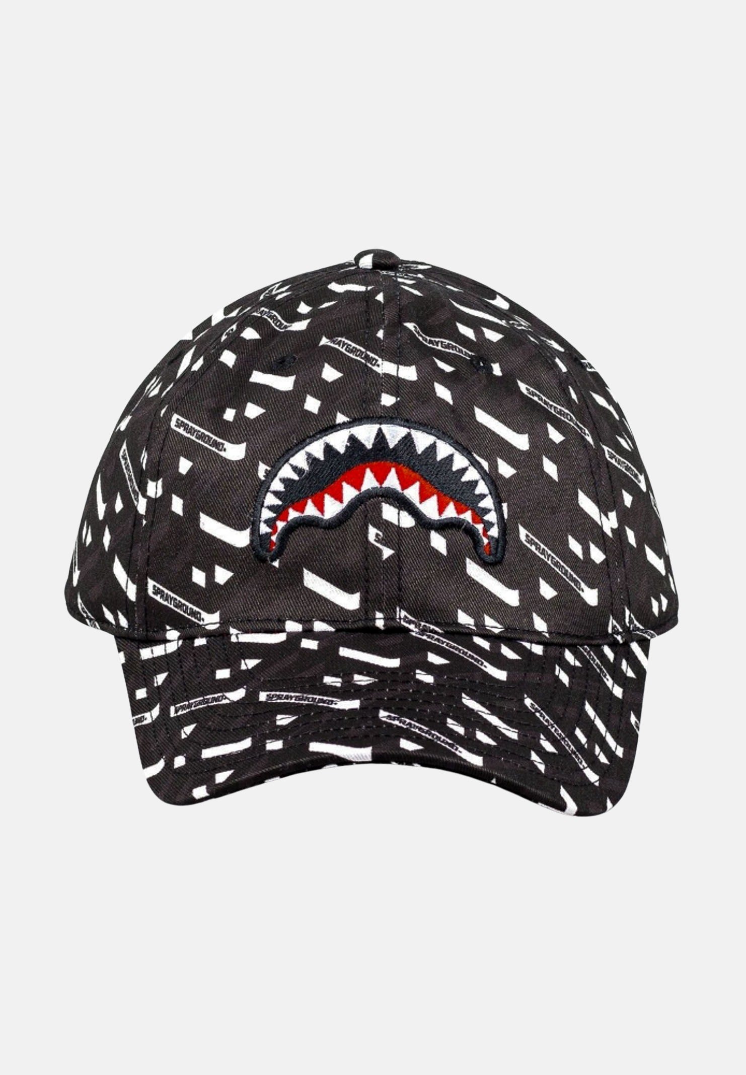 SPRAYGROUND Cappello con visiera nero per uomo e donna con stampa logata e iconico shark mouth SP15012BLK . SPRAYGROUND