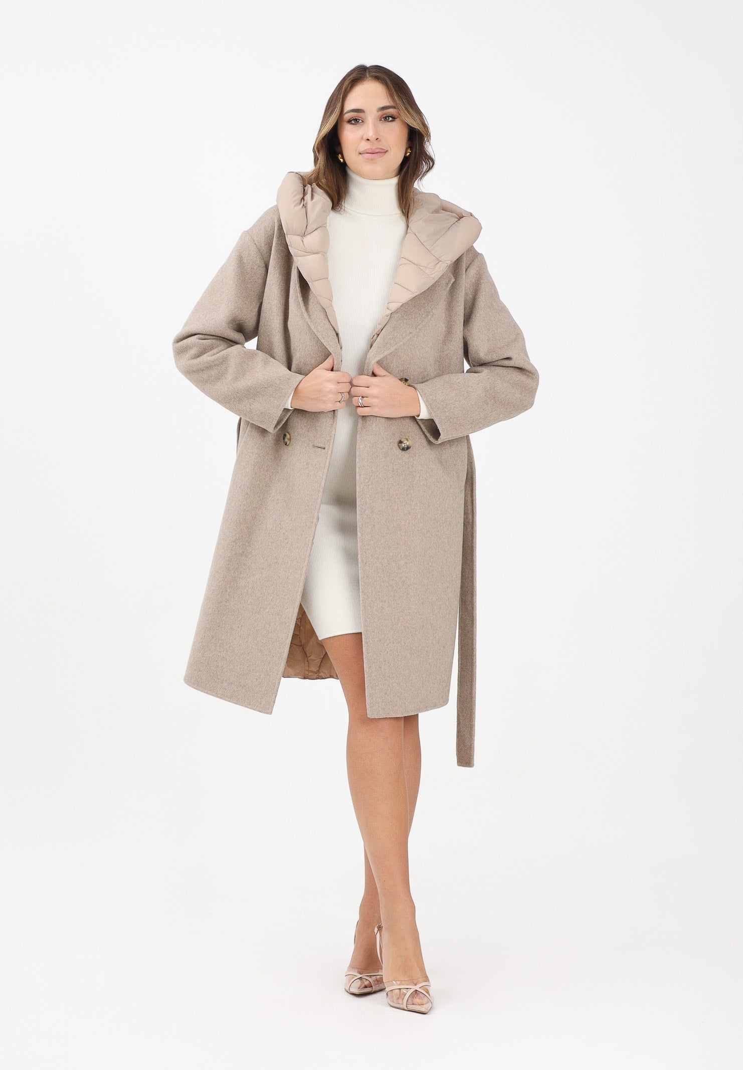 VICOLO Cappotto beige da donna con dettagli trapuntati TF0028 BE VICOLO