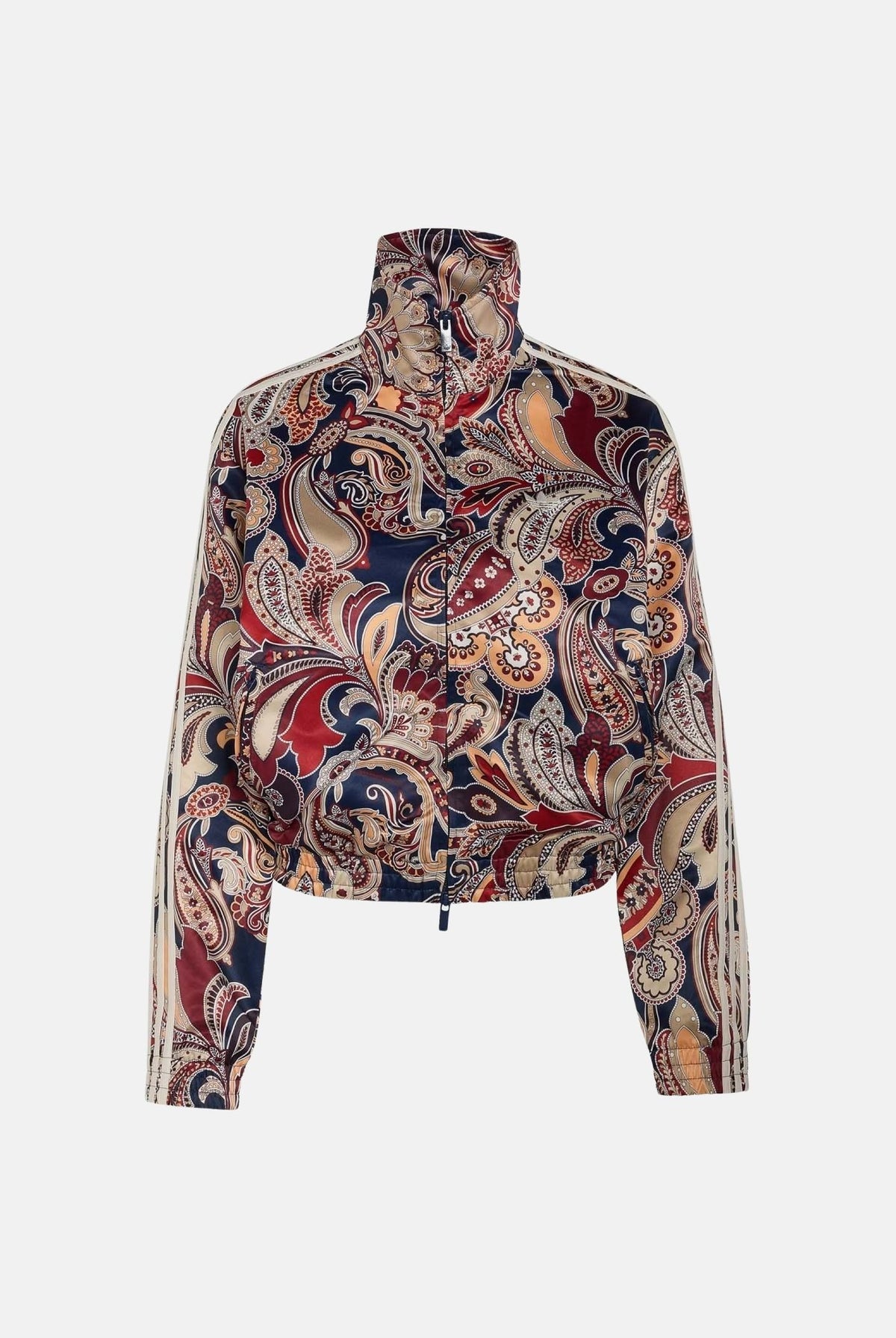ADIDAS ORIGINALS Felpa con zip LIBERTY LONDON multicolore da donna con fantasia grafica all-over e colletto alto. HY4999 . ADIDAS ORIGINALS