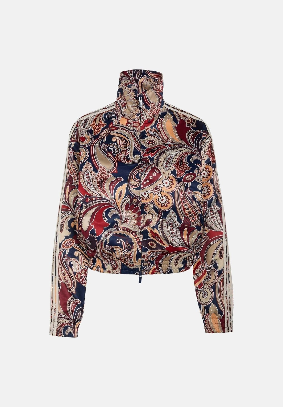 ADIDAS ORIGINALS Felpa con zip LIBERTY LONDON multicolore da donna con fantasia grafica all-over e colletto alto. HY4999 . ADIDAS ORIGINALS