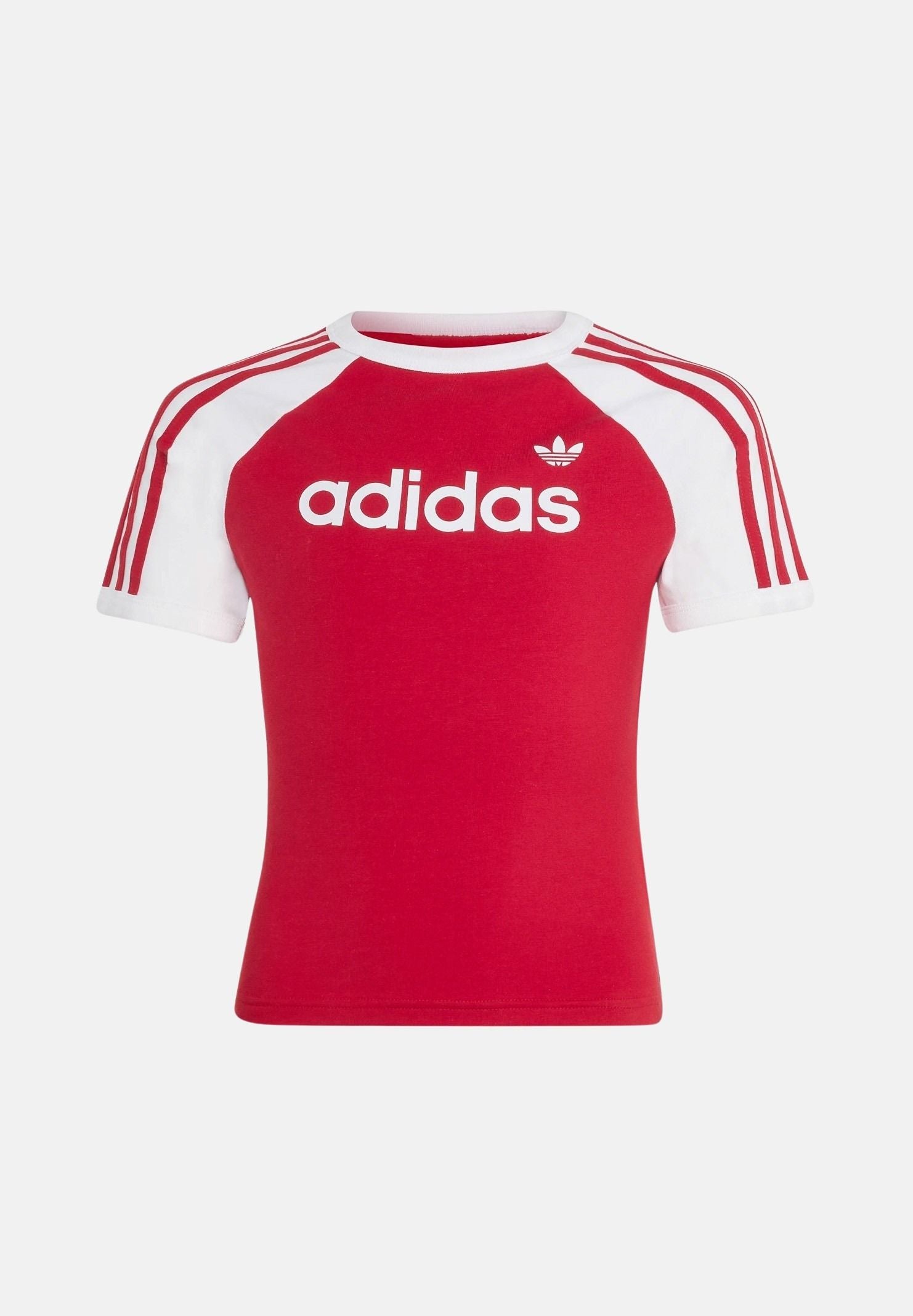 ADIDAS ORIGINALS T-shirt slim 3-Stripes color rosso/bianco da bambina con logo adidas frontale HZ9575 . ADIDAS ORIGINALS