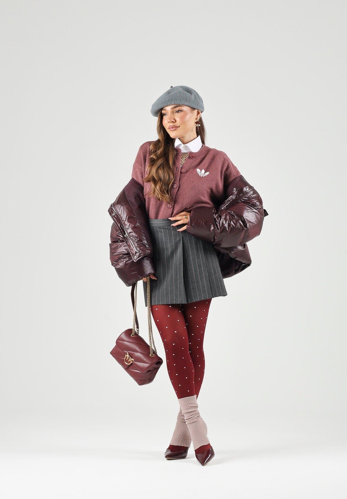 ADIDAS ORIGINALS Cardigan corto ESSENTIALS KNIT Burgundy, bordeaux, donna. IA4454 . ADIDAS ORIGINALS