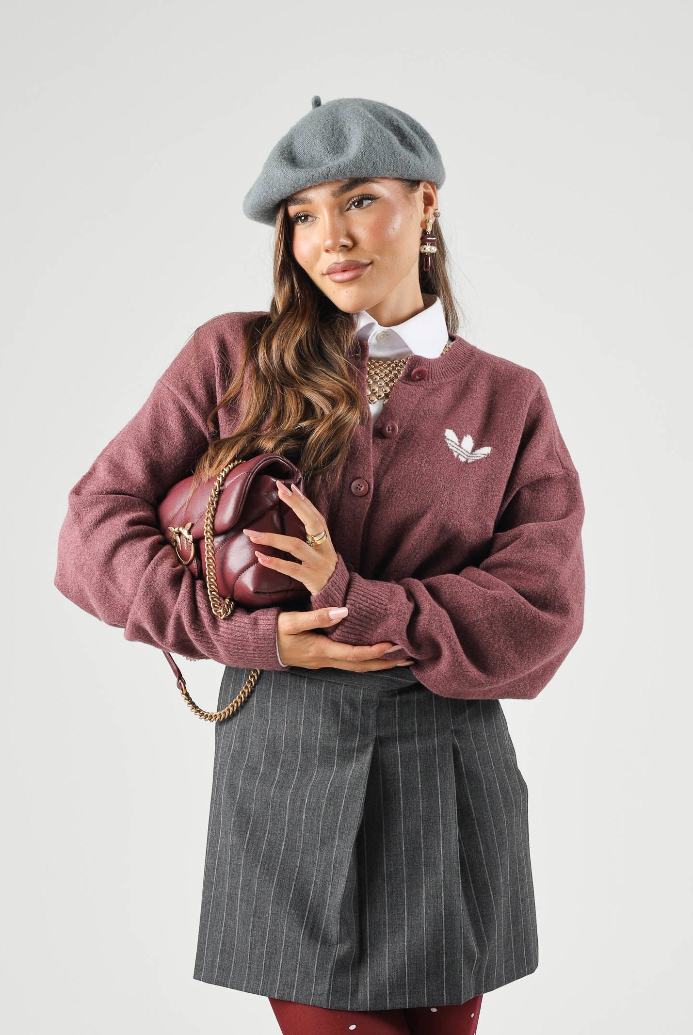 ADIDAS ORIGINALS Cardigan ESSENTIALS KNIT CARDIGAN Burgundy, bordeaux, donna. IA4454 . ADIDAS ORIGINALS