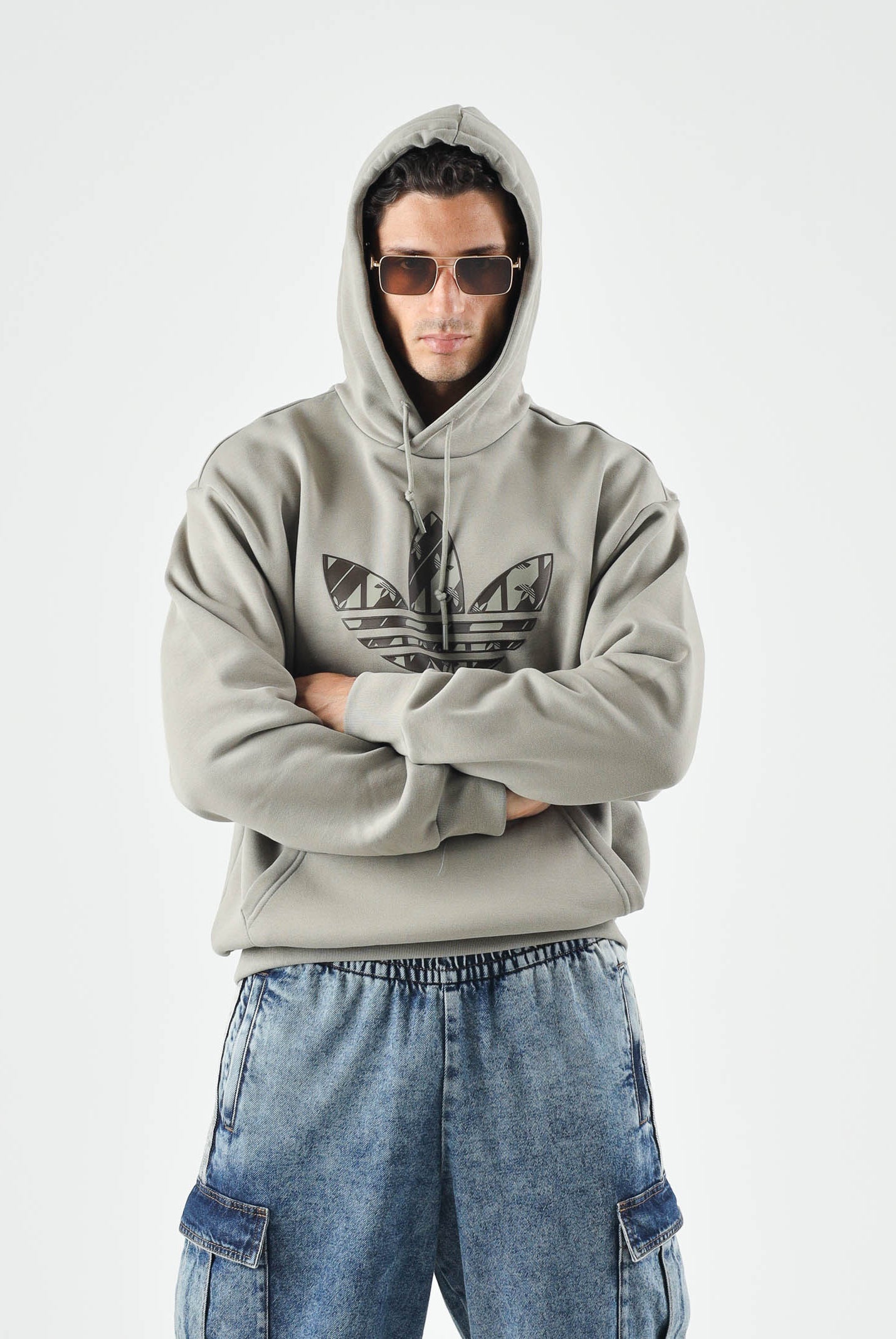ADIDAS ORIGINALS felpa con cappuccio Felpa Mono Hooded silver pebble grigio beige, colore basico beige, uomo. IA4543 . ADIDAS ORIGINALS