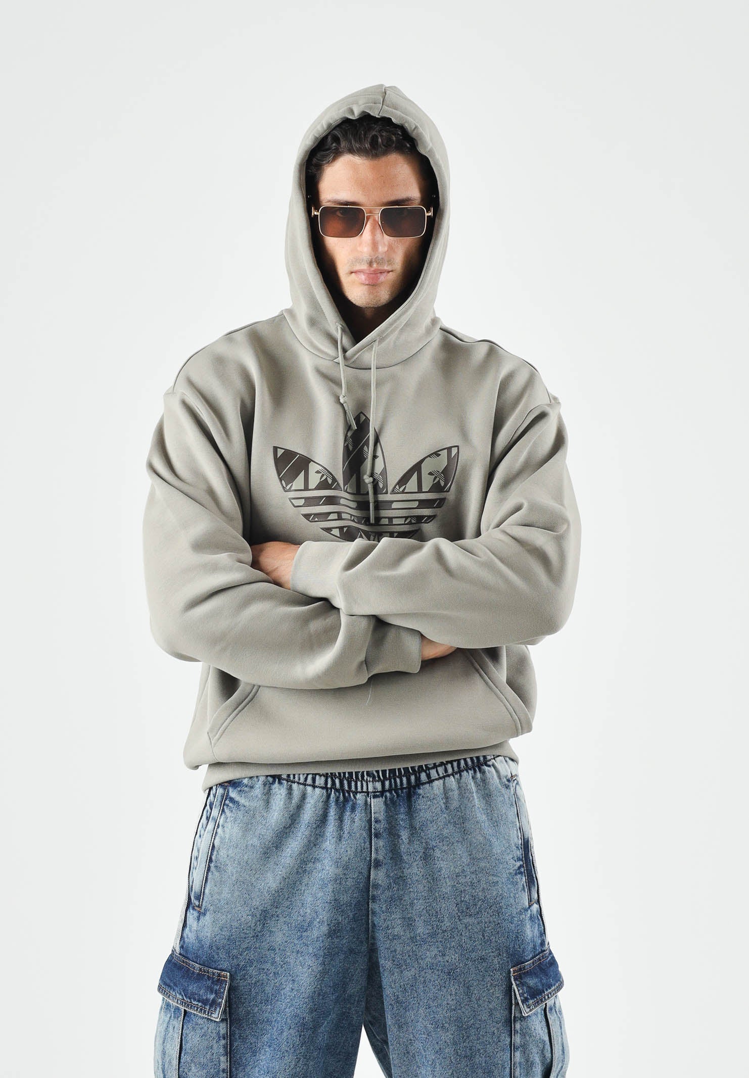 ADIDAS ORIGINALS felpa con cappuccio Felpa Mono Hooded silver pebble grigio beige, colore basico beige, uomo. IA4543 . ADIDAS ORIGINALS