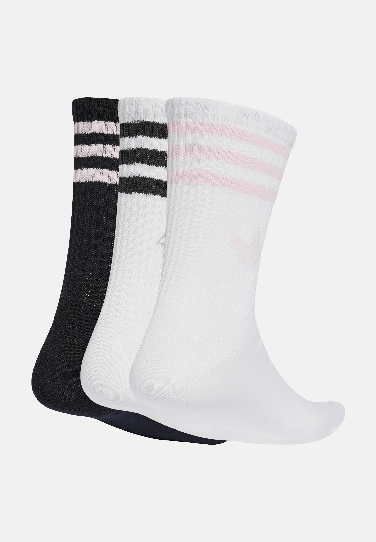 ADIDAS ORIGINALS Calze 3-STRIPES CREW SOCKS 3 PAIRS White/Black/Clear Pink bianco, nero e rosa donna. JV7405 . ADIDAS ORIGINALS